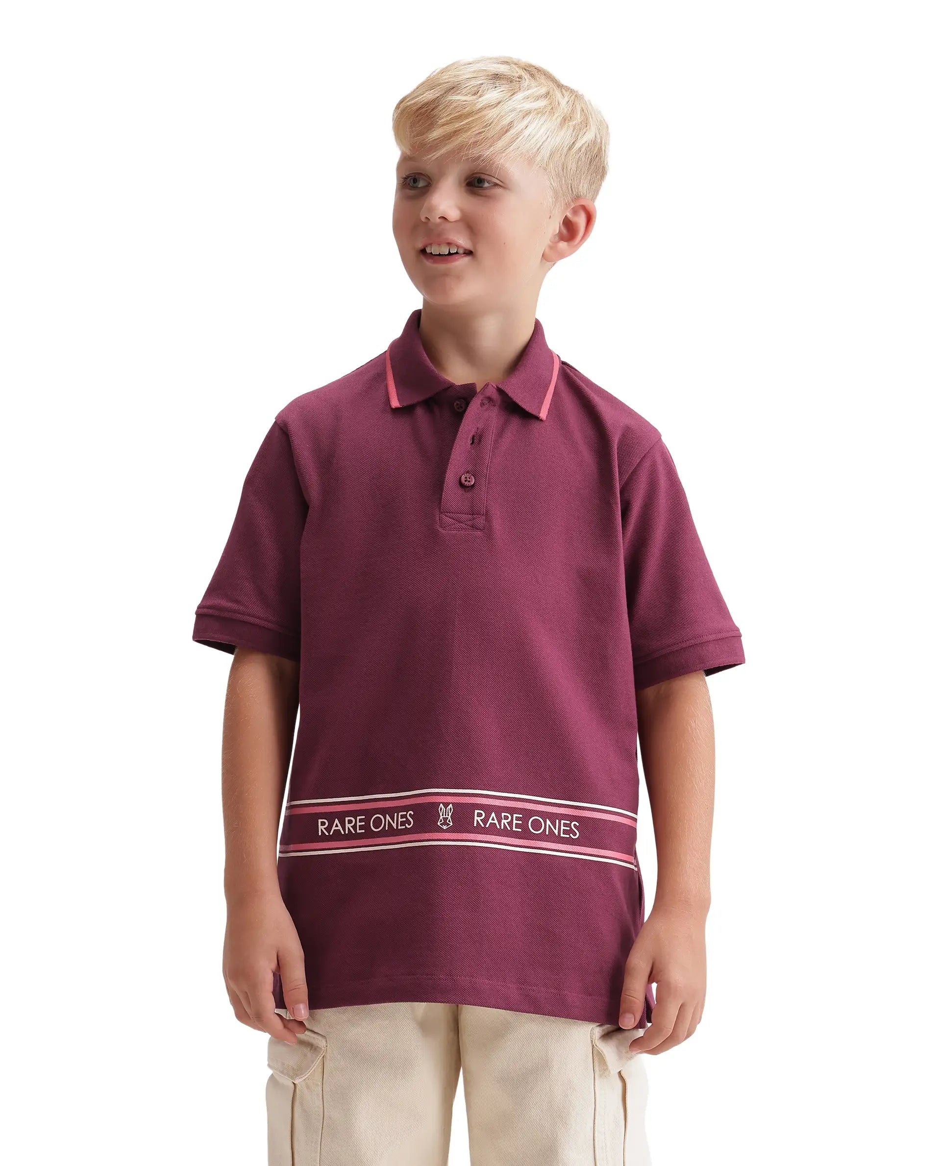 Rare Ones Kids Nala Dark Pink Cotton Blend Fabric Button Closure Regular Fit Graphic Print Polo
