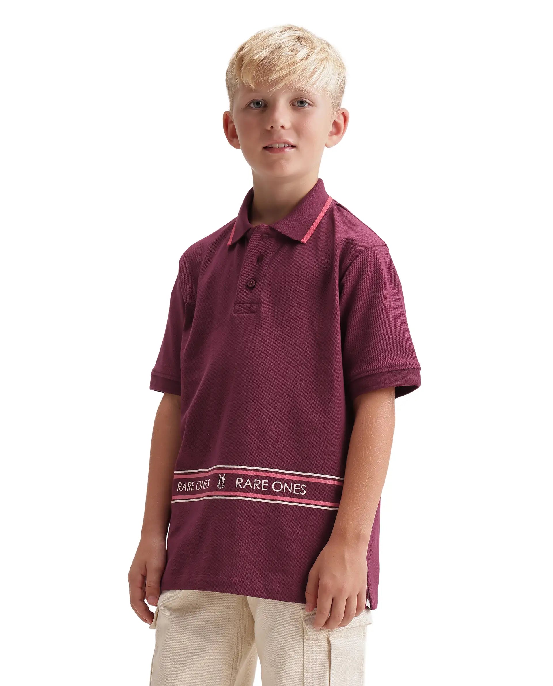 Rare Ones Kids Nala Dark Pink Cotton Blend Fabric Button Closure Regular Fit Graphic Print Polo