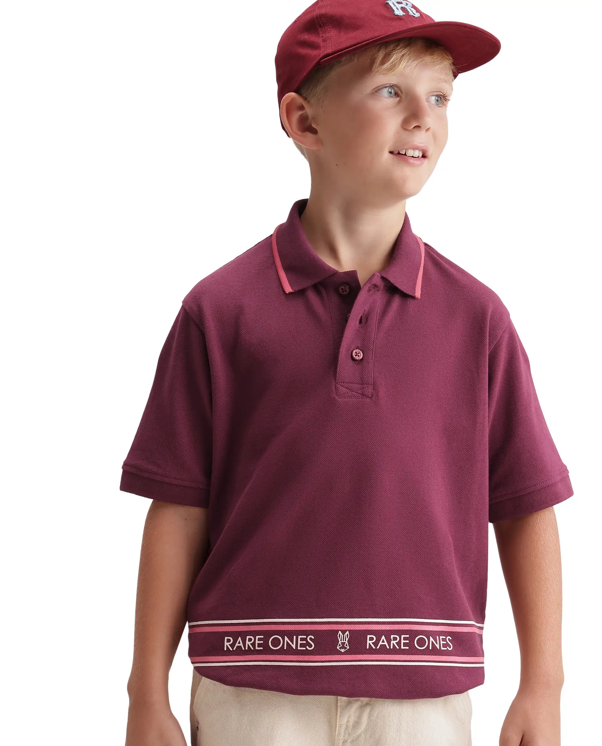 Rare Ones Kids Nala Dark Pink Cotton Blend Fabric Button Closure Regular Fit Graphic Print Polo