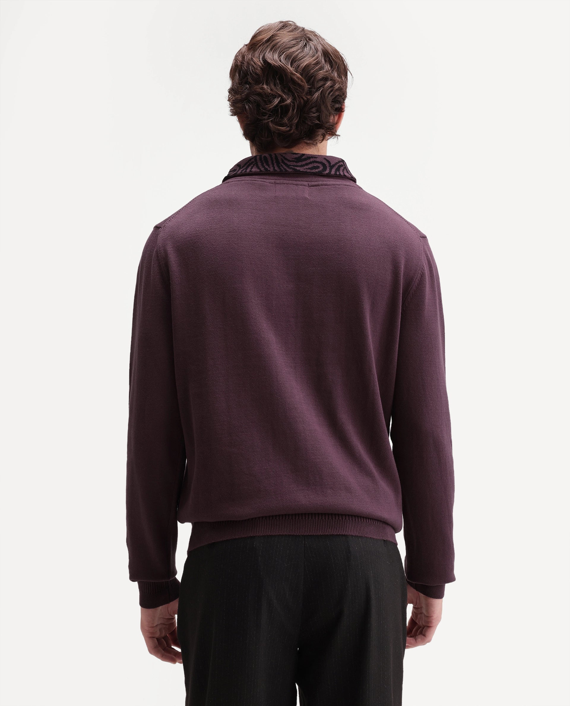Rare Rabbit Men's Denver-A26 Dusky Purple Cotton Zipper Regular Fit Paisley Print Sweater