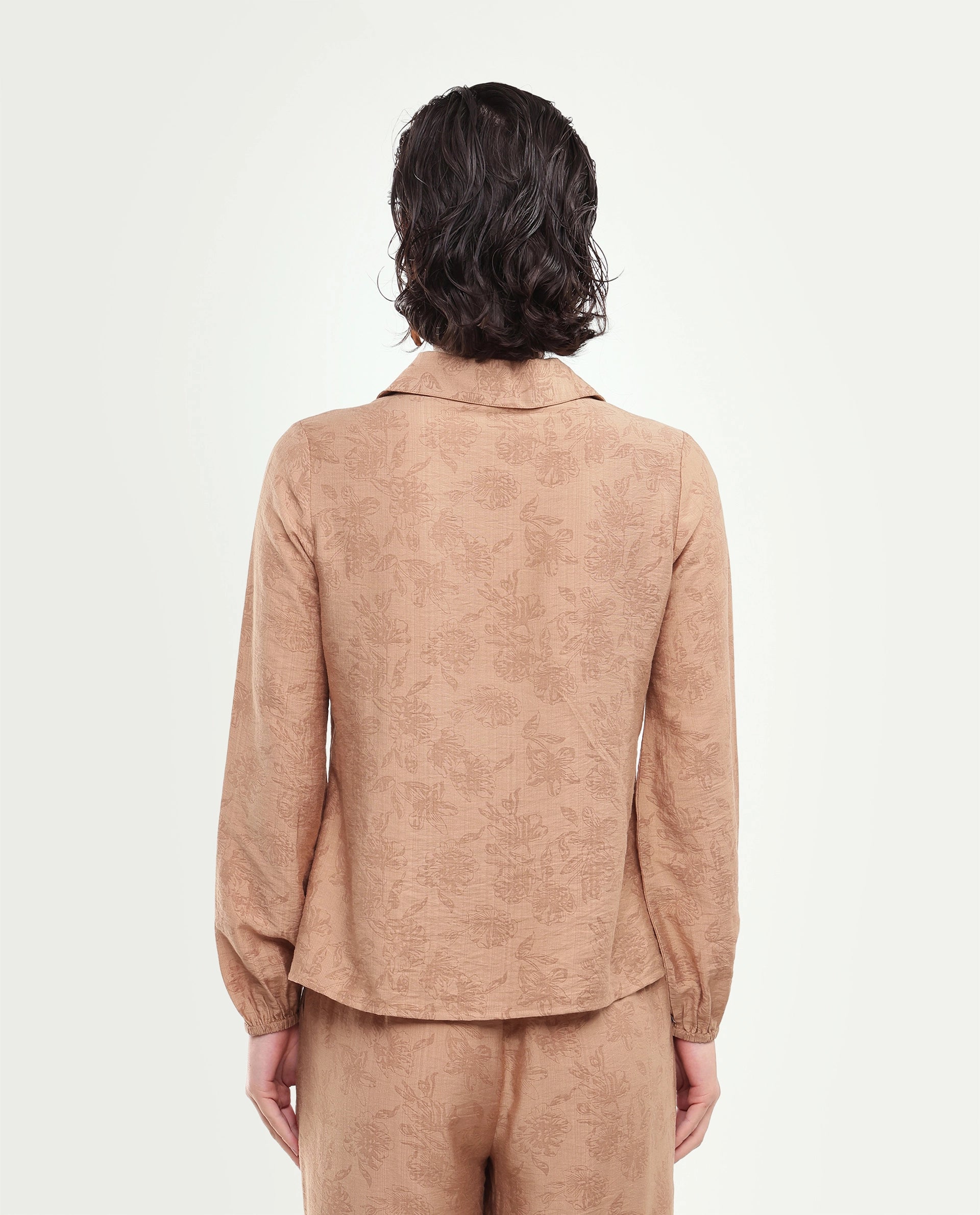 Rareism Women's Yev-T Light Brown Floral Viscose Blend Regular Long Sleeves Top