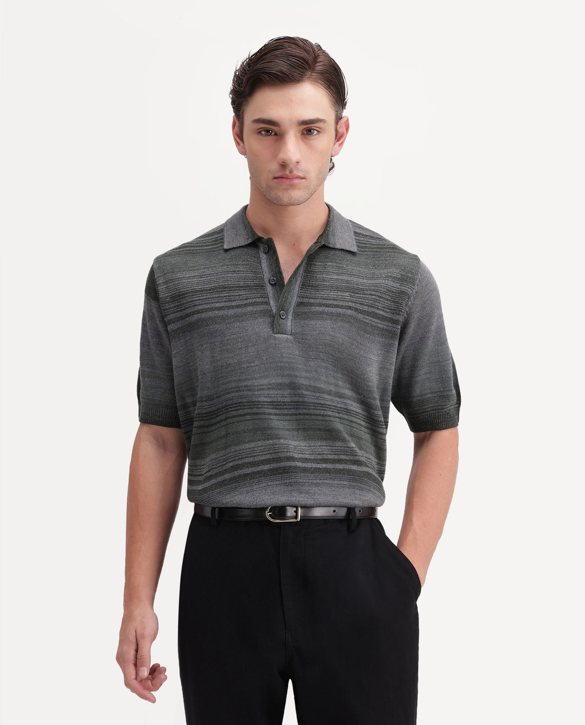 Rare Rabbit Men's Carto Dusky Green Acrylic Spread Collar Regular Jacquard Print Polo