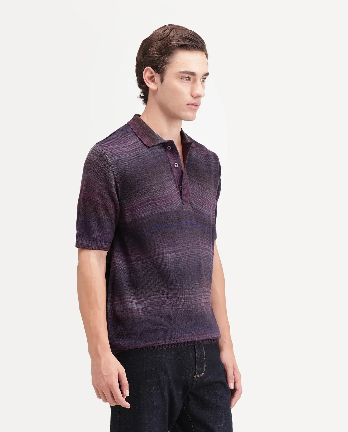 Rare Rabbit Men's Carto Dark Purple Acrylic Spread Collar Regular Jacquard Print Polo