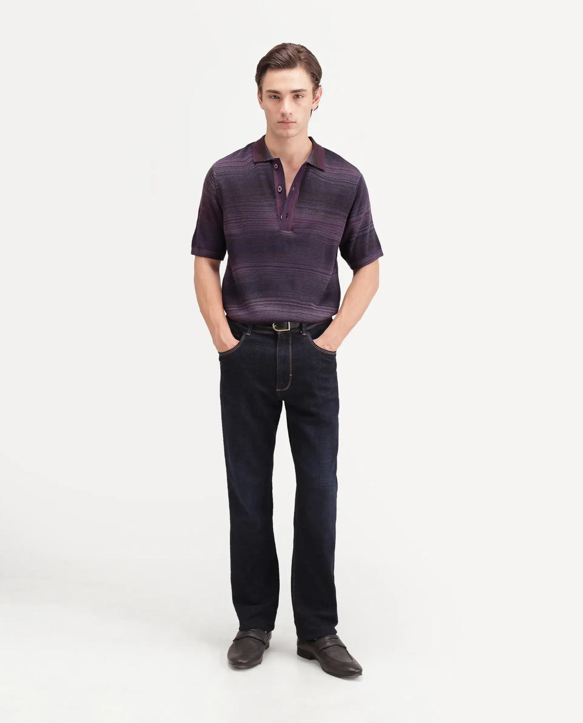 Rare Rabbit Men's Carto Dark Purple Acrylic Spread Collar Regular Jacquard Print Polo