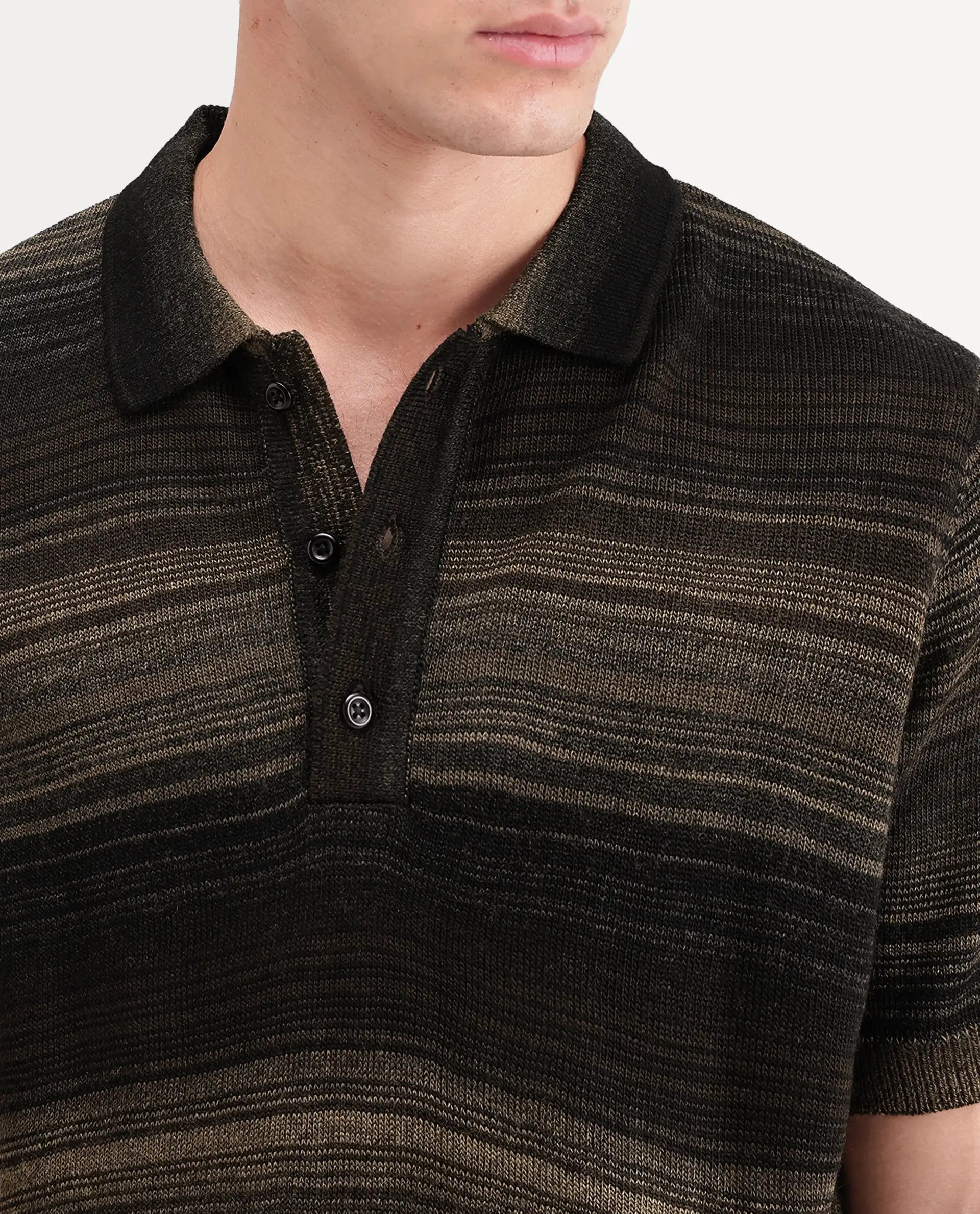 Rare Rabbit Men's Carto Primary Brown Acrylic Spread Collar Regular Jacquard Print Polo