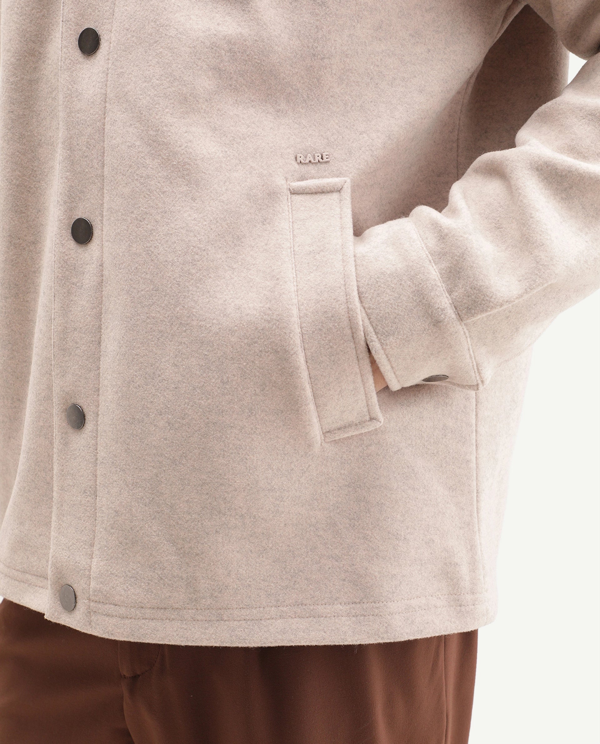 Rare Rabbit Men's Mahu Primary Beige Linen Blend Spread Collar Snap Regular Plain Jacket