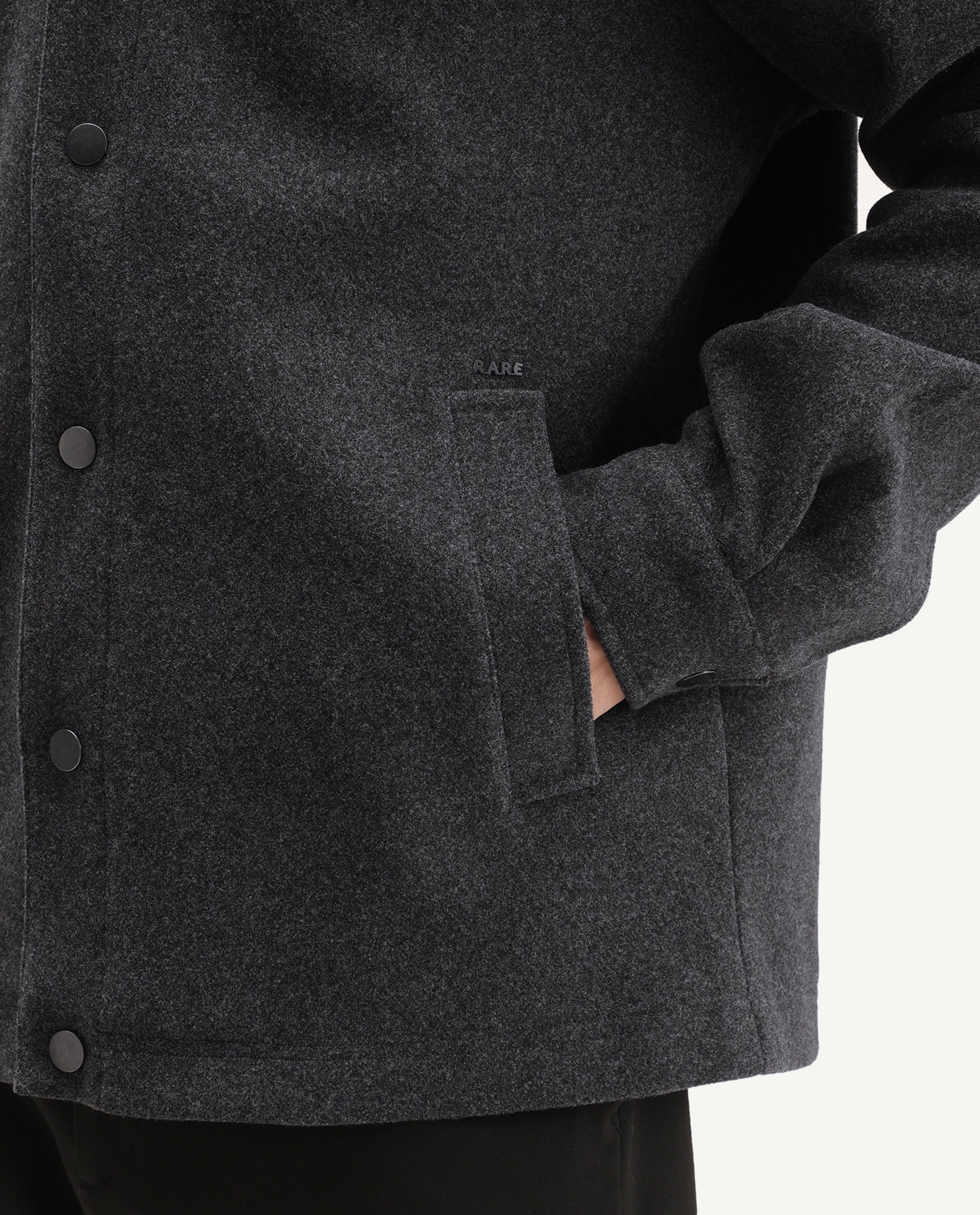 Rare Rabbit Men's Mahu Primary Grey Linen Blend Spread Collar Snap Regular Plain Jacket