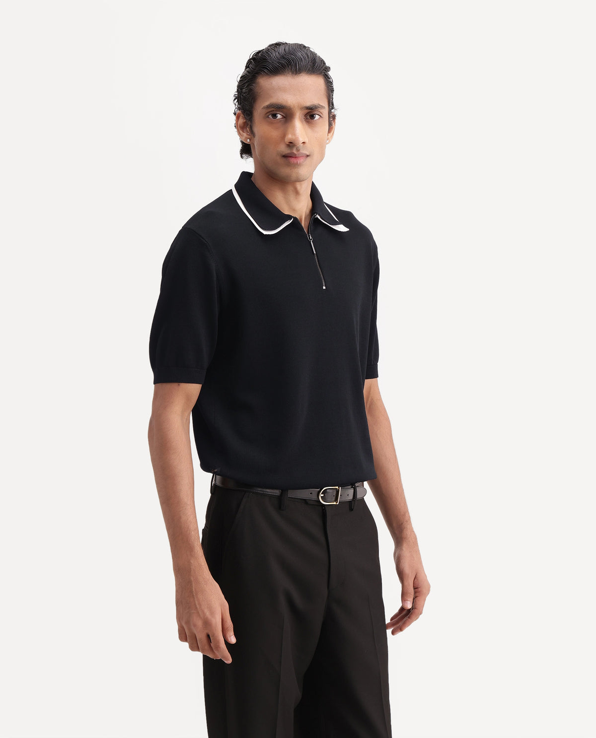 Rare Rabbit Men's Soren Black Viscose Blend Spread Collar Regular Plain Polo - image 5