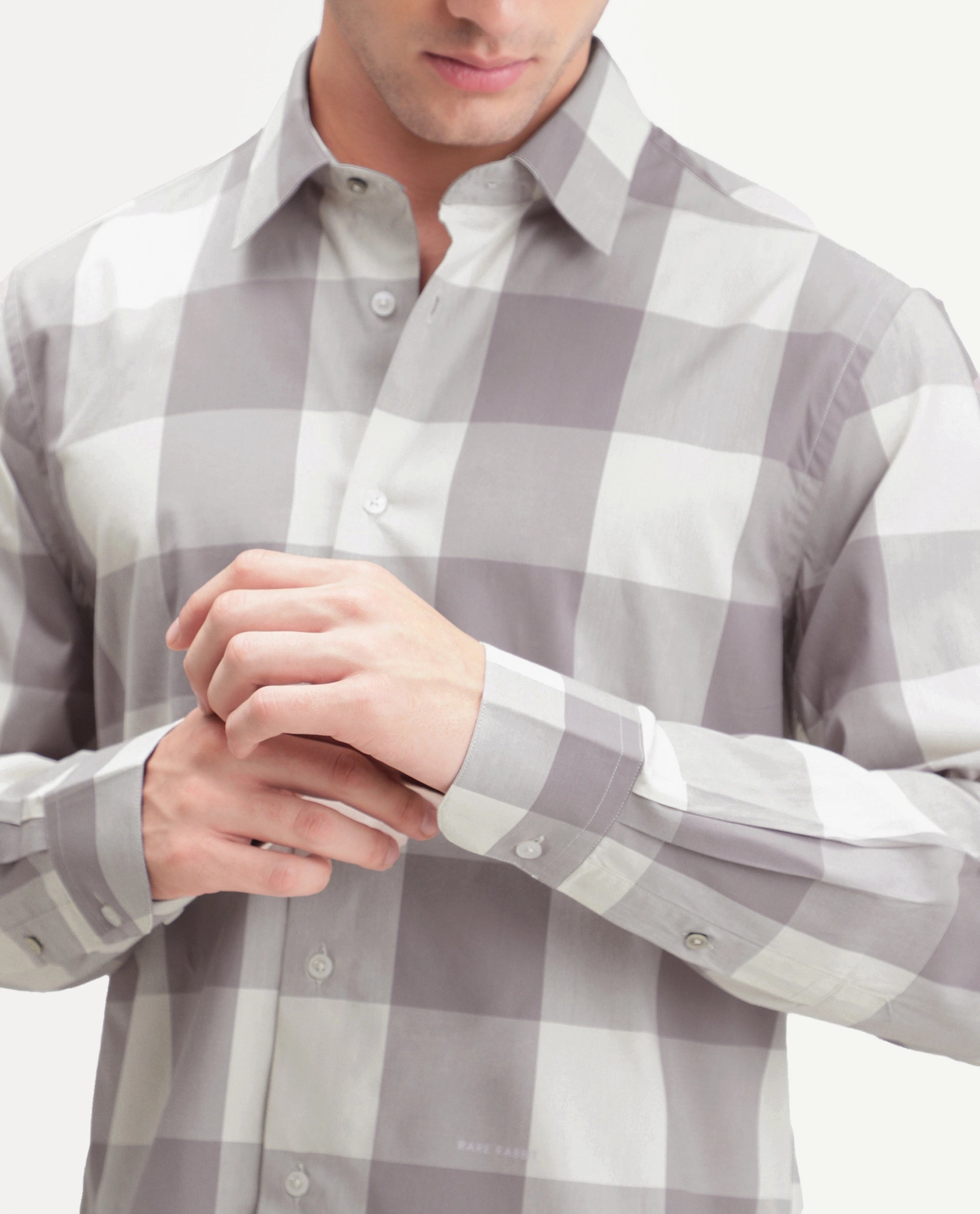 Rare Rabbit Men's Gryx Dusky Purple Cotton Blend Spread Collar Button Regular Checked Shirt