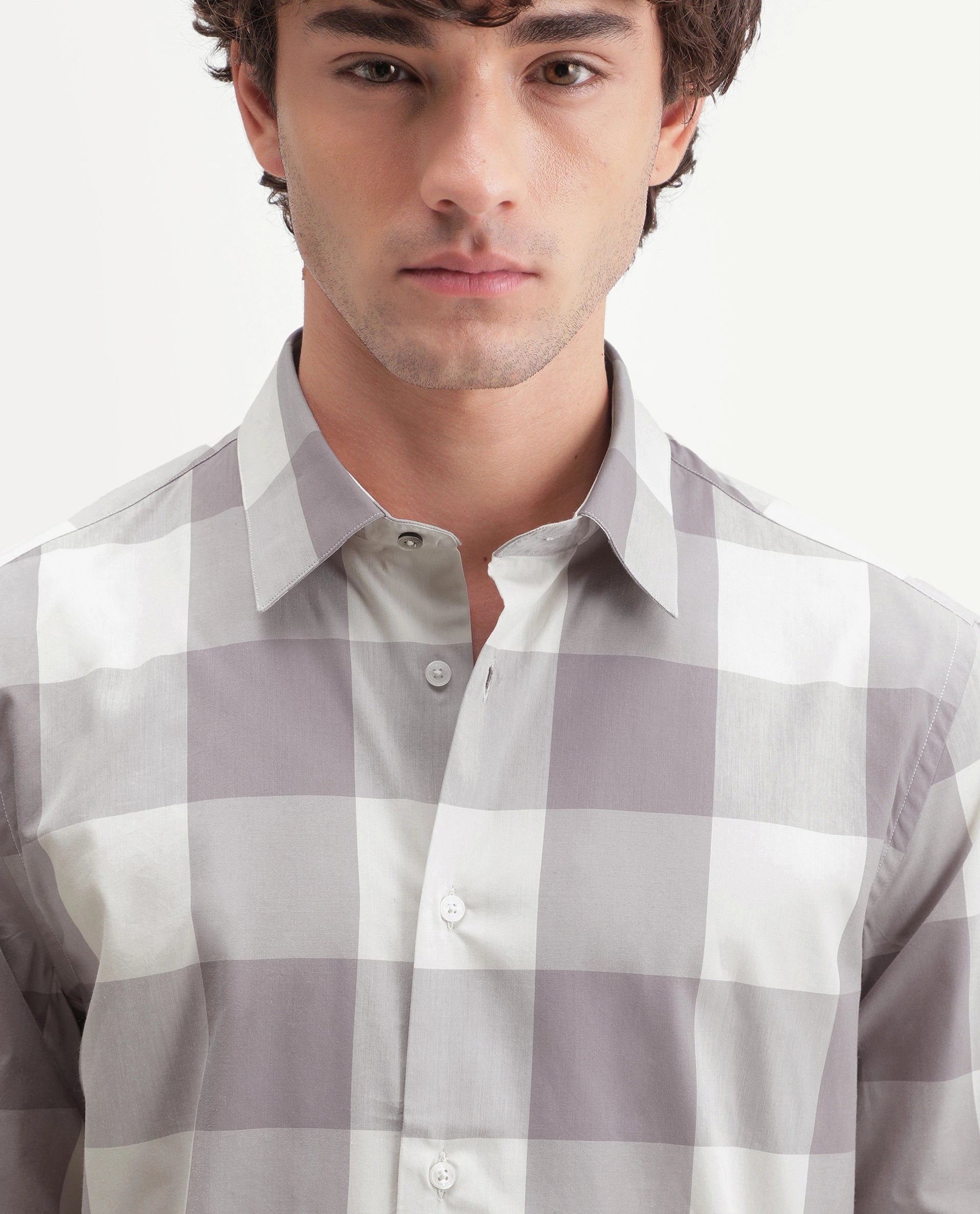 Rare Rabbit Men's Gryx Dusky Purple Cotton Blend Spread Collar Button Regular Checked Shirt