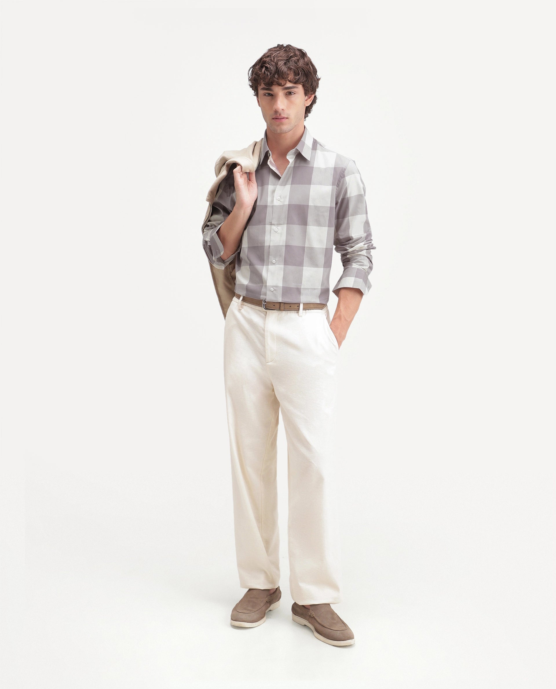 Rare Rabbit Men's Gryx Dusky Purple Cotton Blend Spread Collar Button Regular Checked Shirt