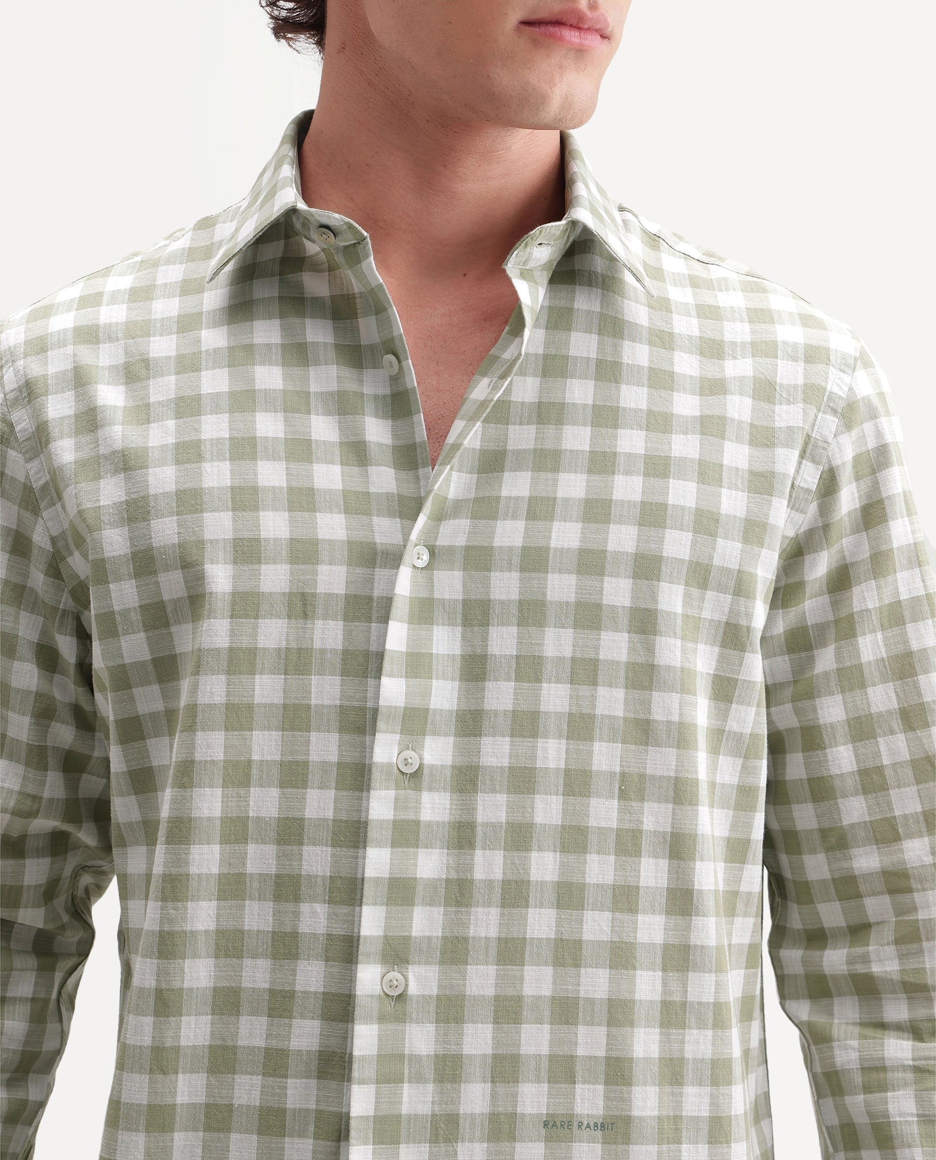 Rare Rabbit Men's Mard Primary Green Cotton Spread Collar Button Regular Checked Shirt