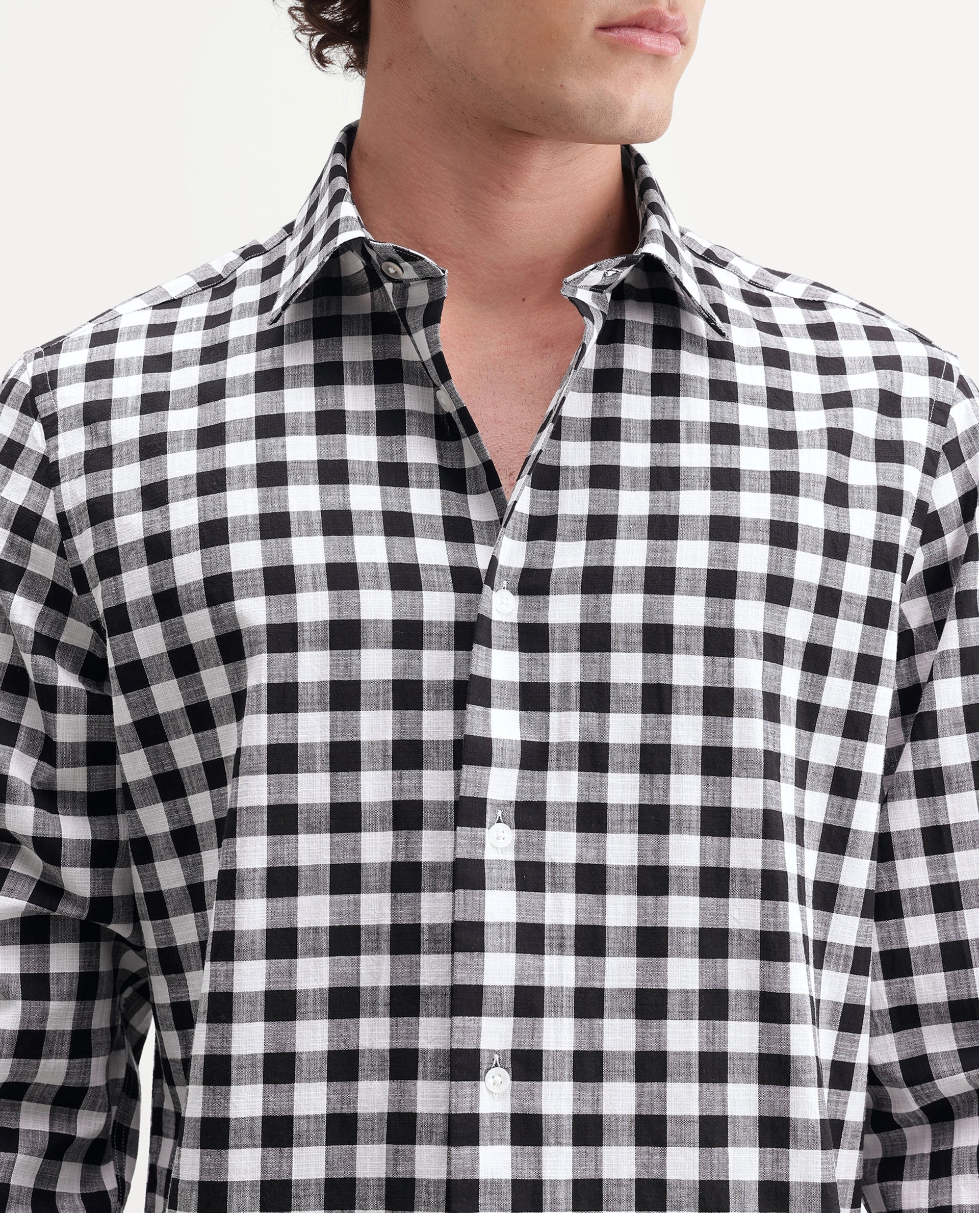 Rare Rabbit Men's Mard Primary Black Cotton Spread Collar Button Regular Checked Shirt