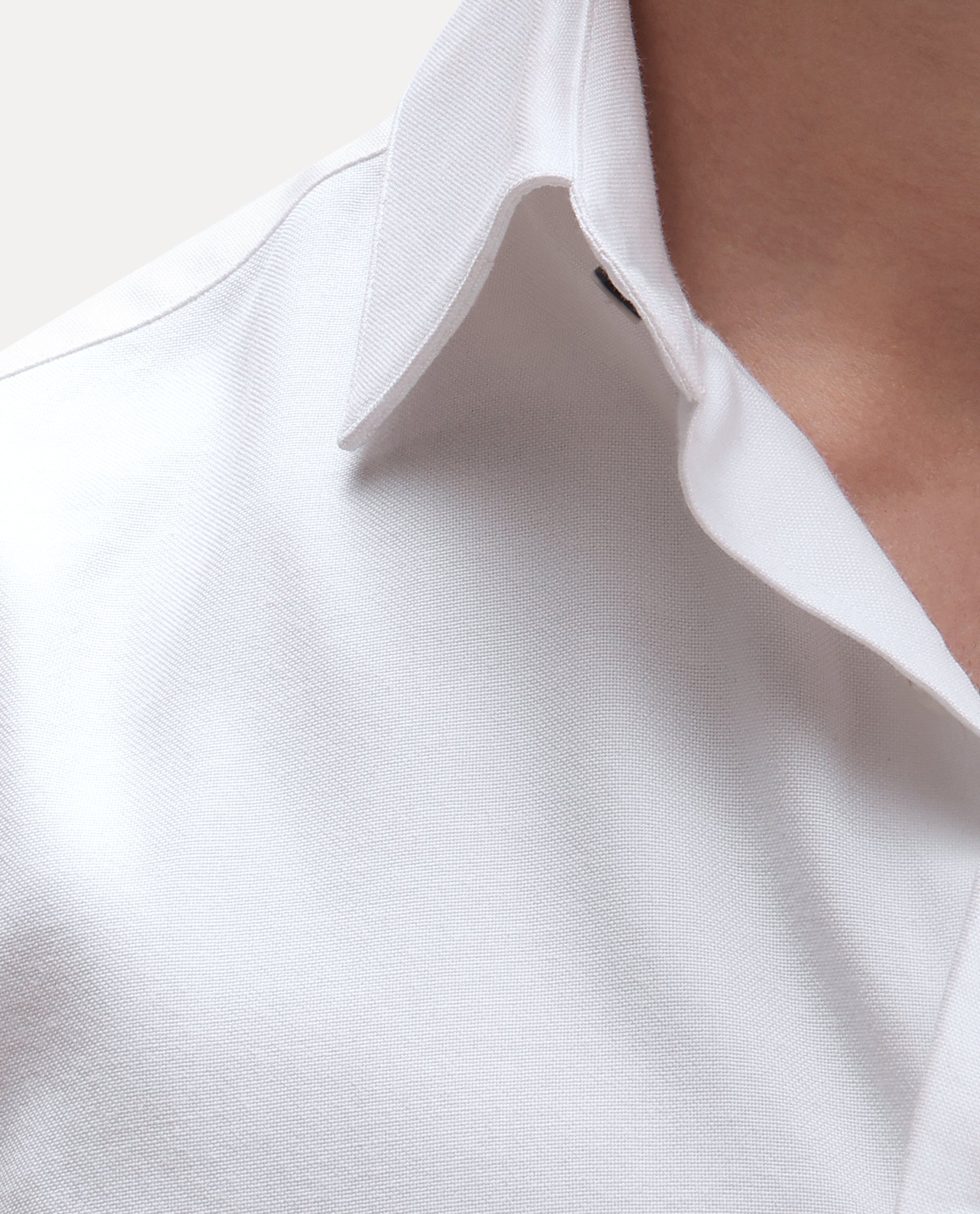 Rare Rabbit Men's Ervon Primary White Polyester Blend Spread Collar Button Regular Plain Shirt