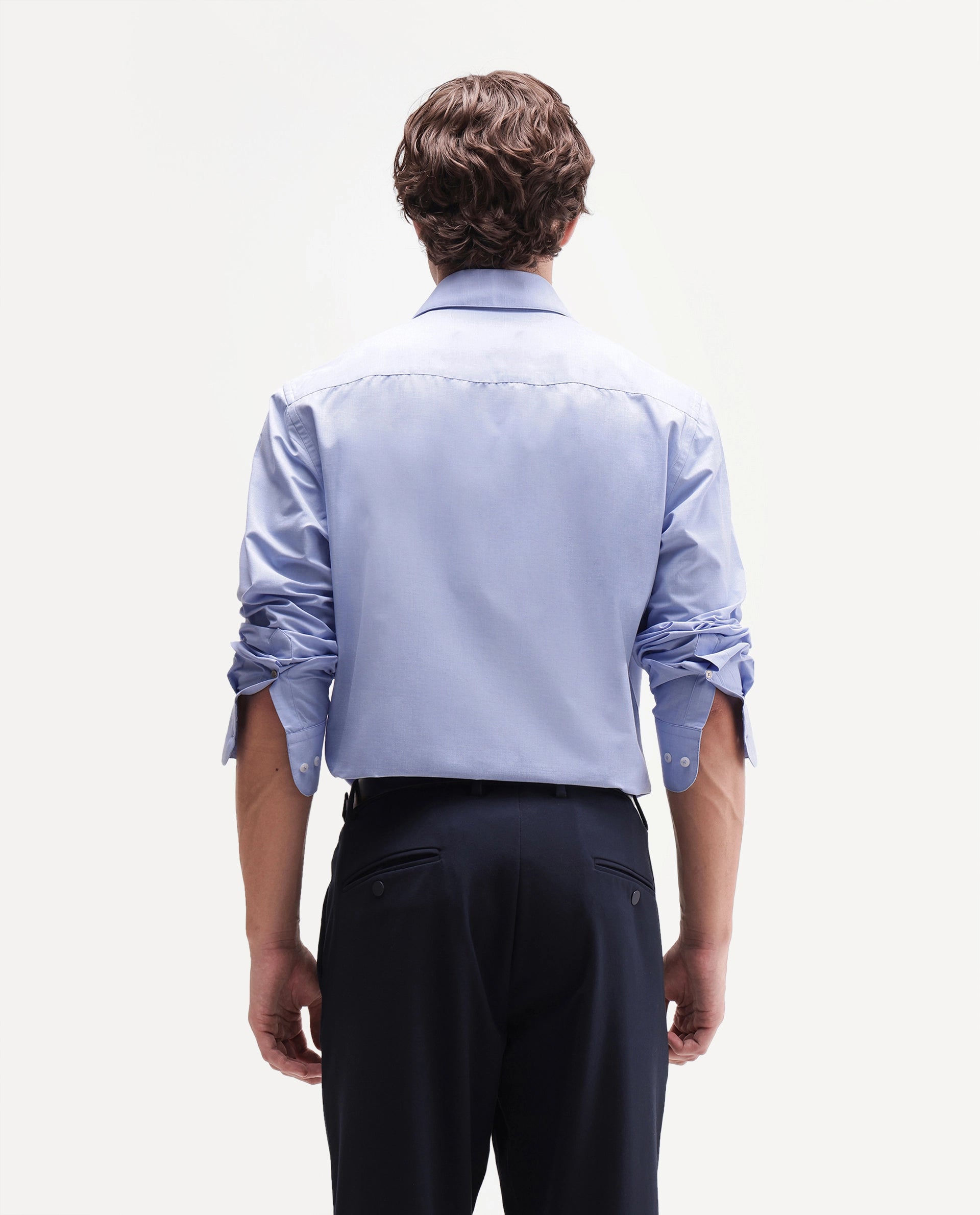 Rare Rabbit Men's Ervon Primary Blue Polyester Blend Spread Collar Button Regular Plain Shirt