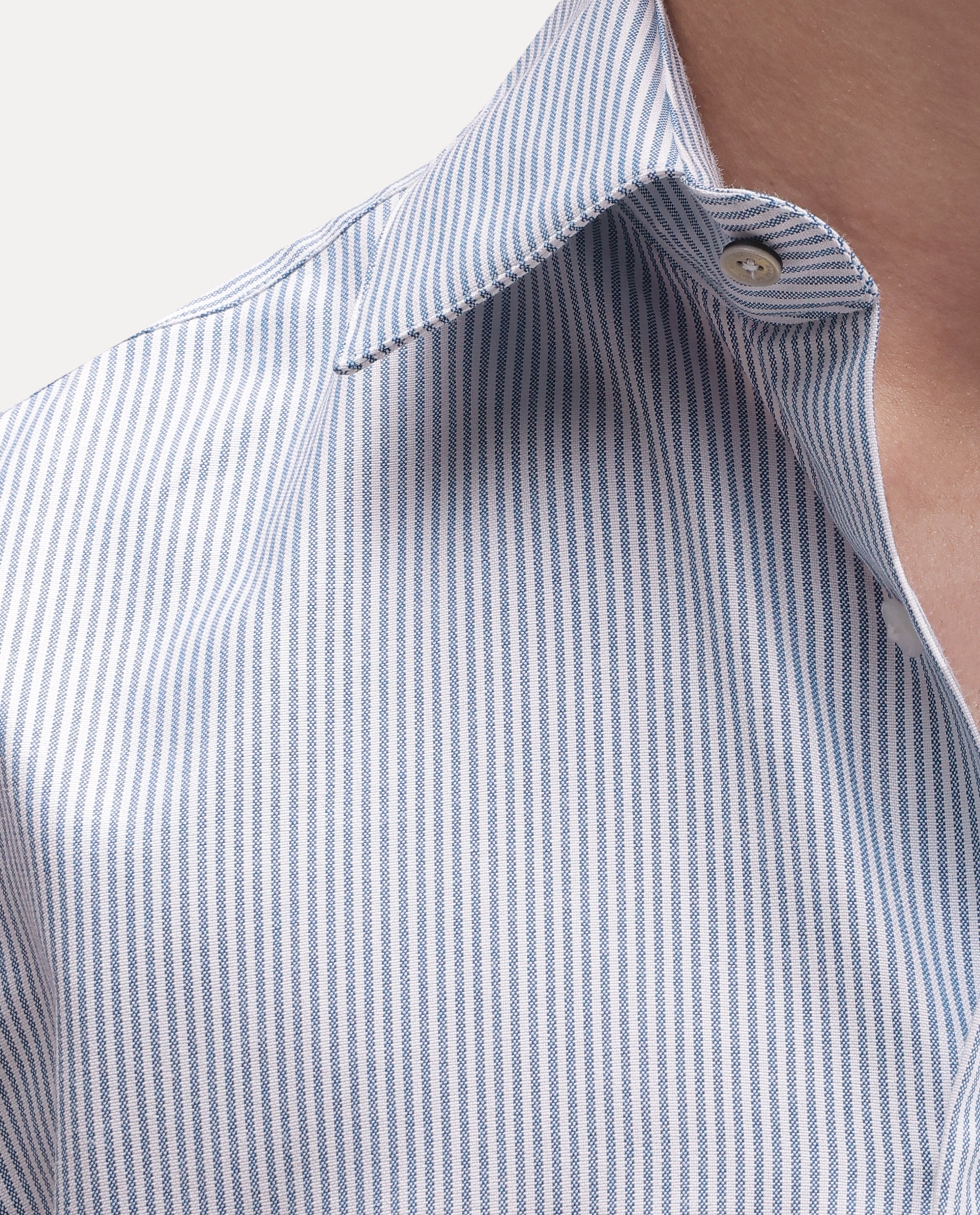 Rare Rabbit Men's Axiro Primary Blue Cotton Blend Spread Collar Button Regular Striped Shirt