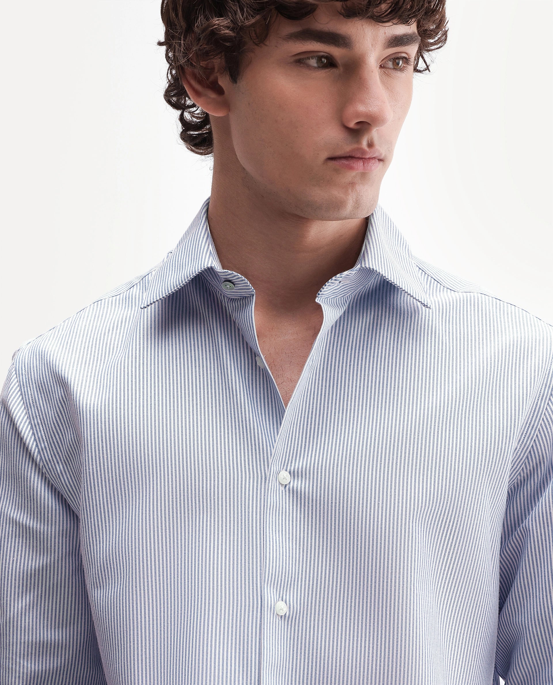 Rare Rabbit Men's Axiro Primary Blue Cotton Blend Spread Collar Button Regular Striped Shirt