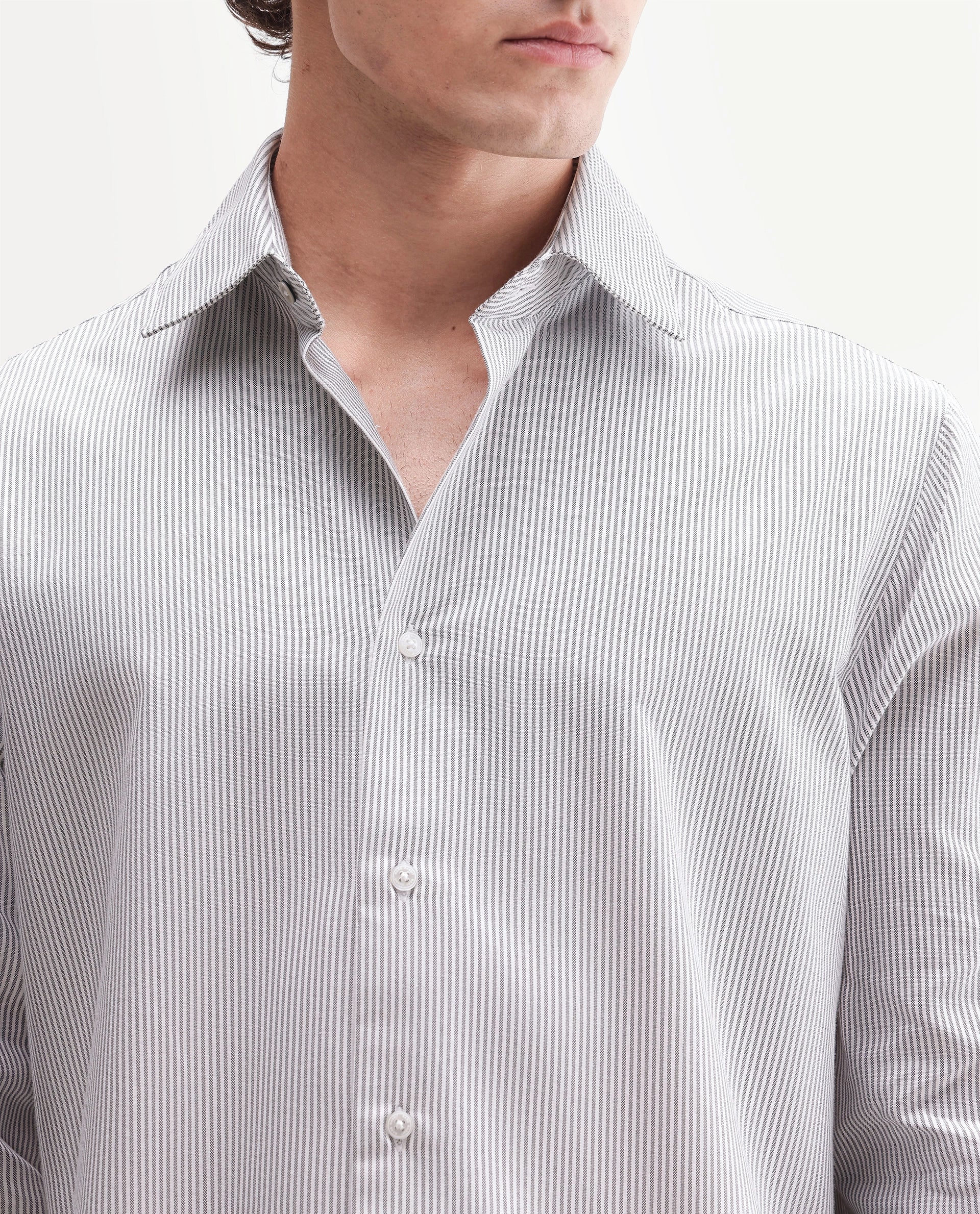 Rare Rabbit Men's Axiro Primary Grey Cotton Blend Spread Collar Button Regular Striped Shirt
