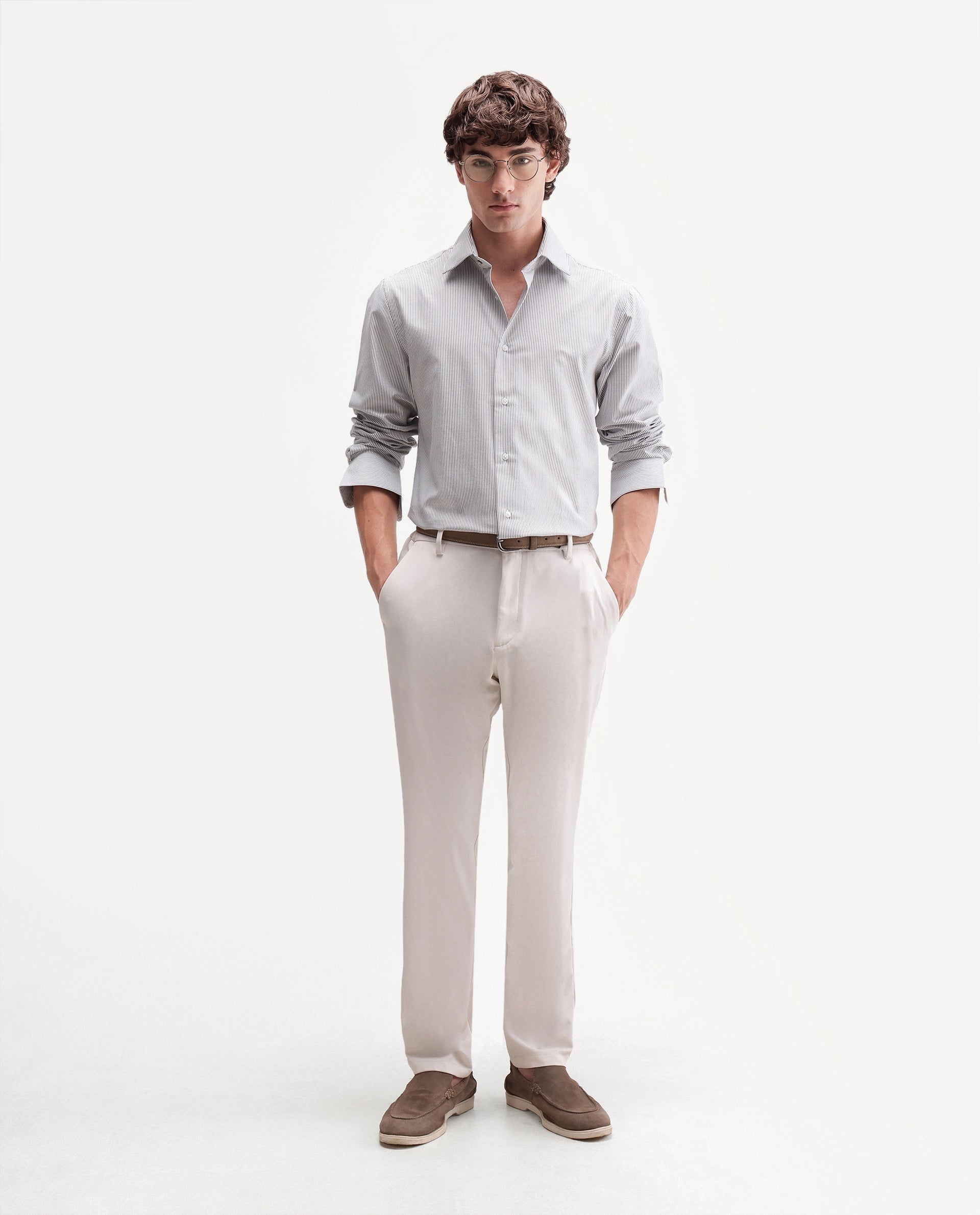 Rare Rabbit Men's Axiro Primary Grey Cotton Blend Spread Collar Button Regular Striped Shirt