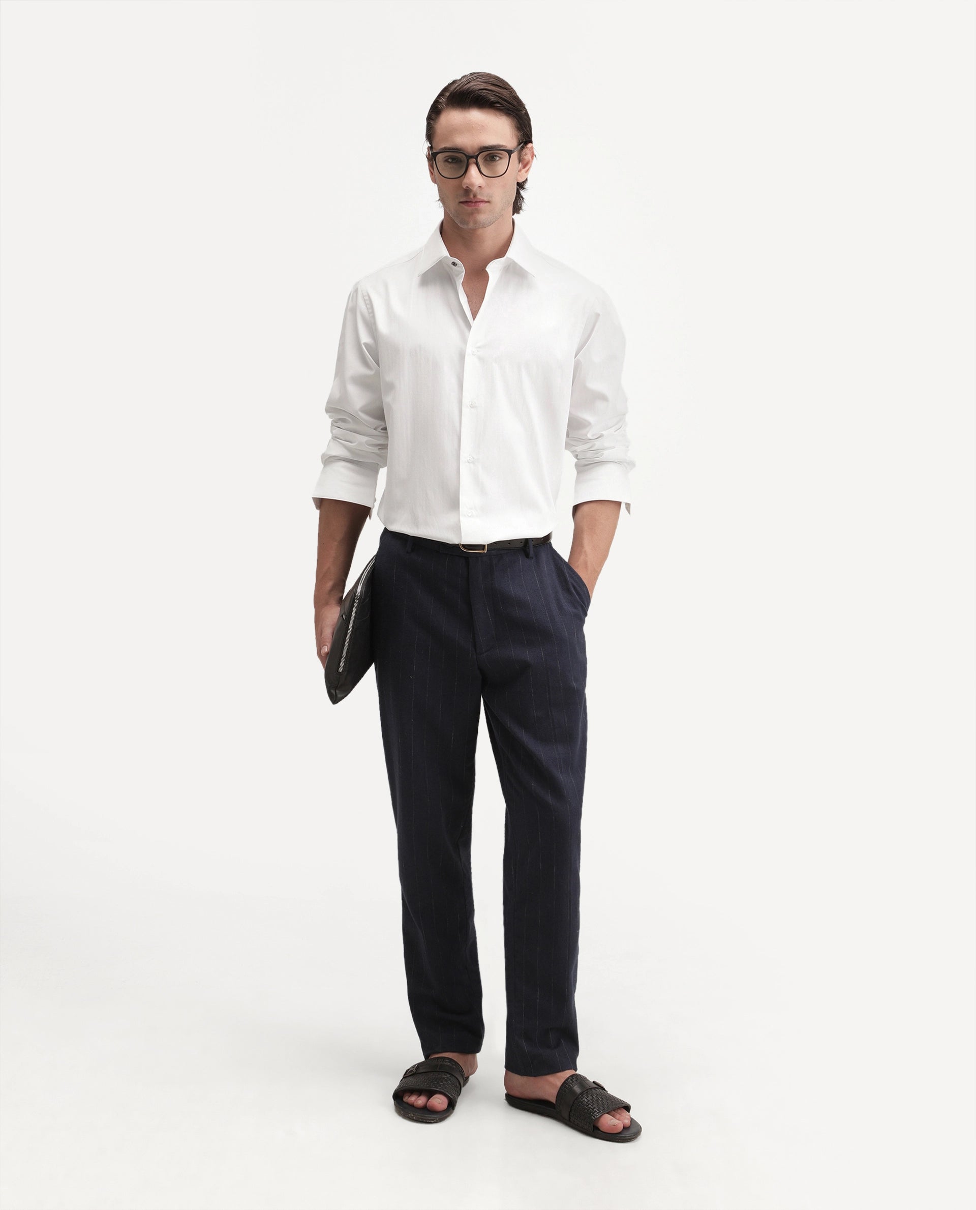 Rare Rabbit Men's Alvor Primary White Polyester Blend Spread Collar Button Regular Plain Shirt