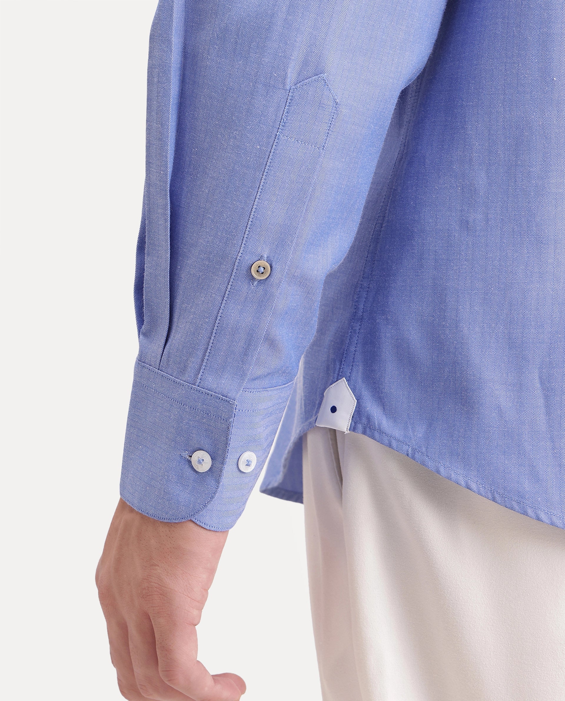 Rare Rabbit Men's Alvor Primary Blue Polyester Blend Spread Collar Button Regular Plain Shirt