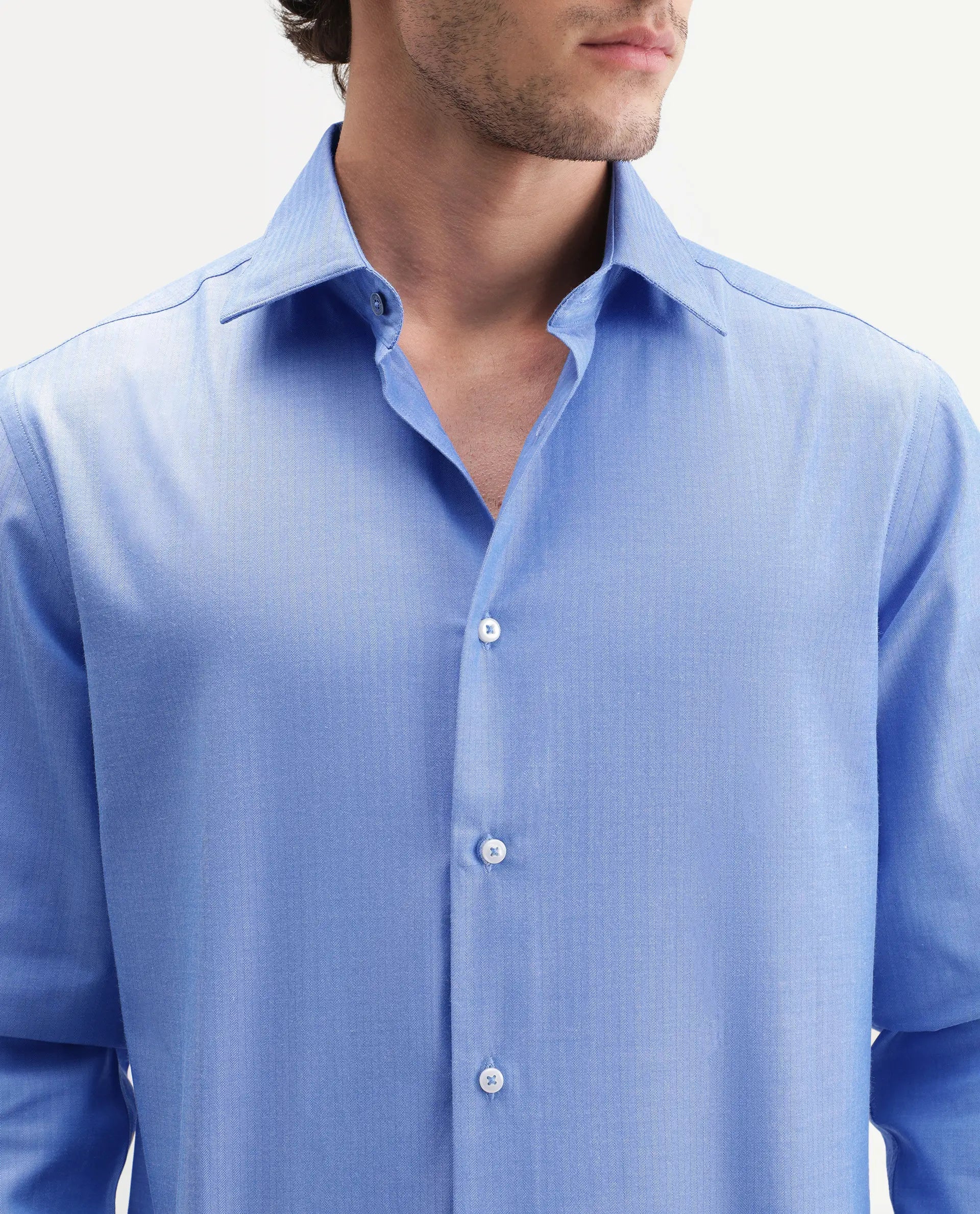 Rare Rabbit Men's Avn Primary Blue Polyester Blend Spread Collar Button Regular Plain Shirt