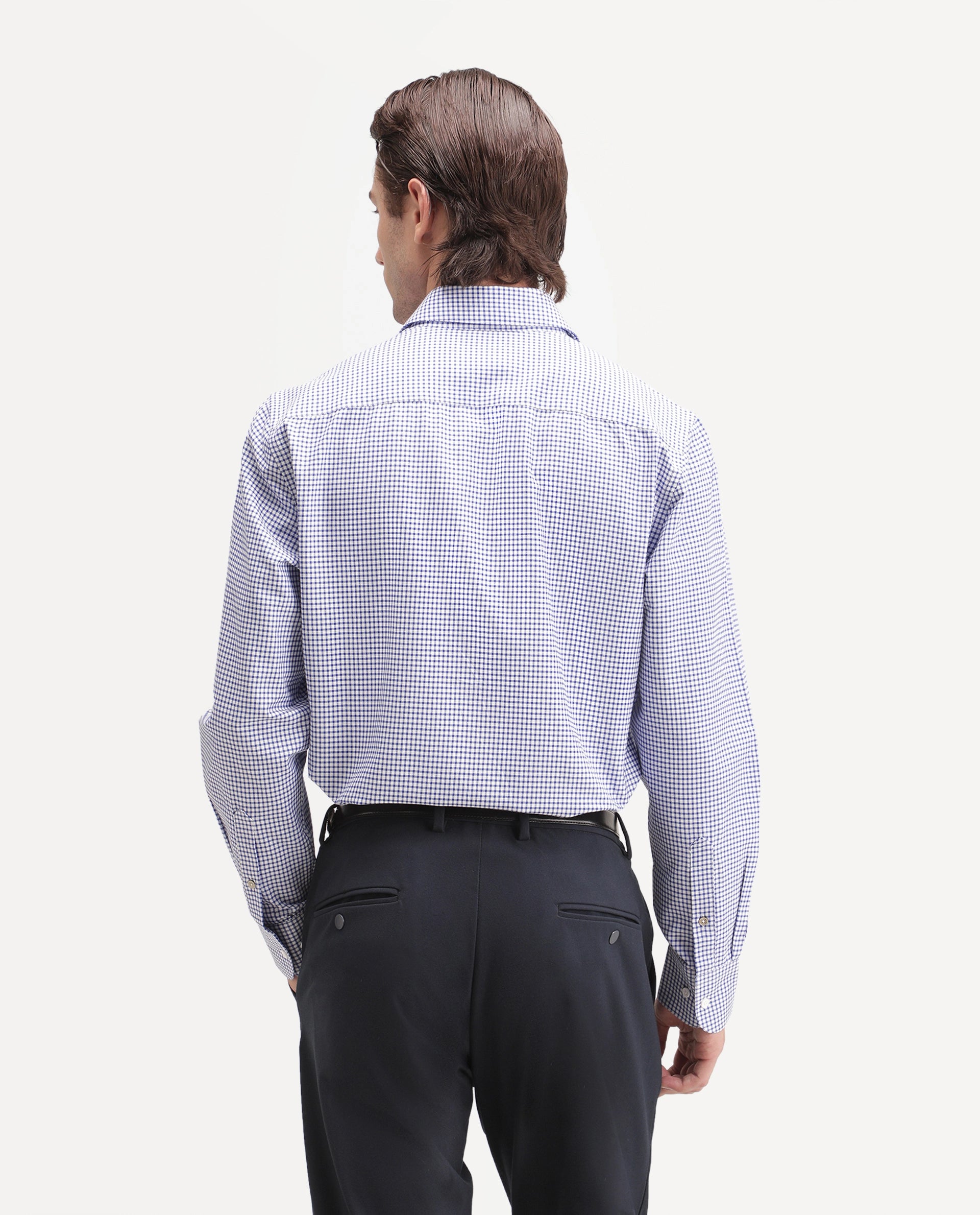 Rare Rabbit Men's Ulan Primary Navy Polyester Blend Spread Collar Button Regular Checked Shirt