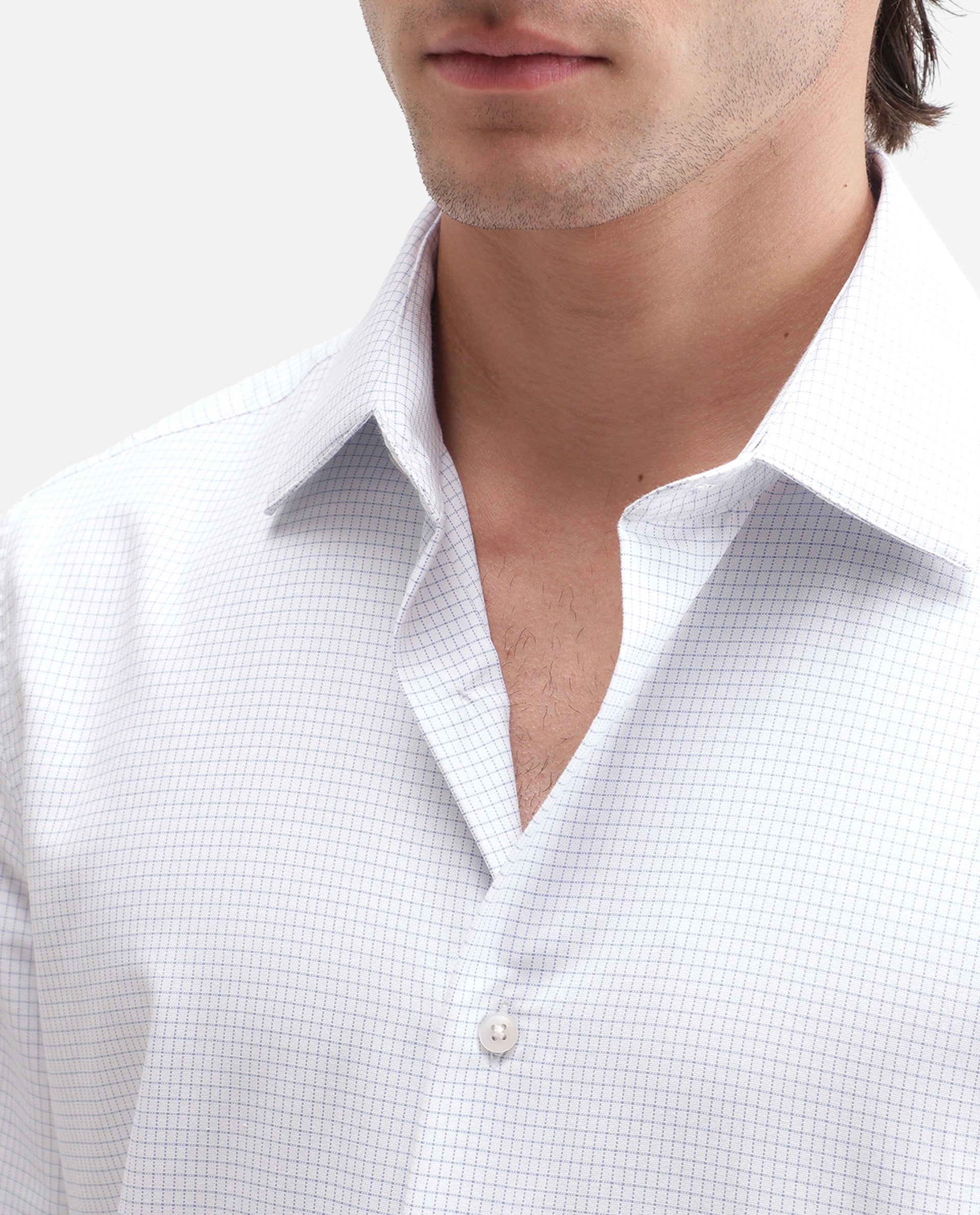 Rare Rabbit Men's Eral Primary White Polyester Blend Spread Collar Button Regular Checked Shirt