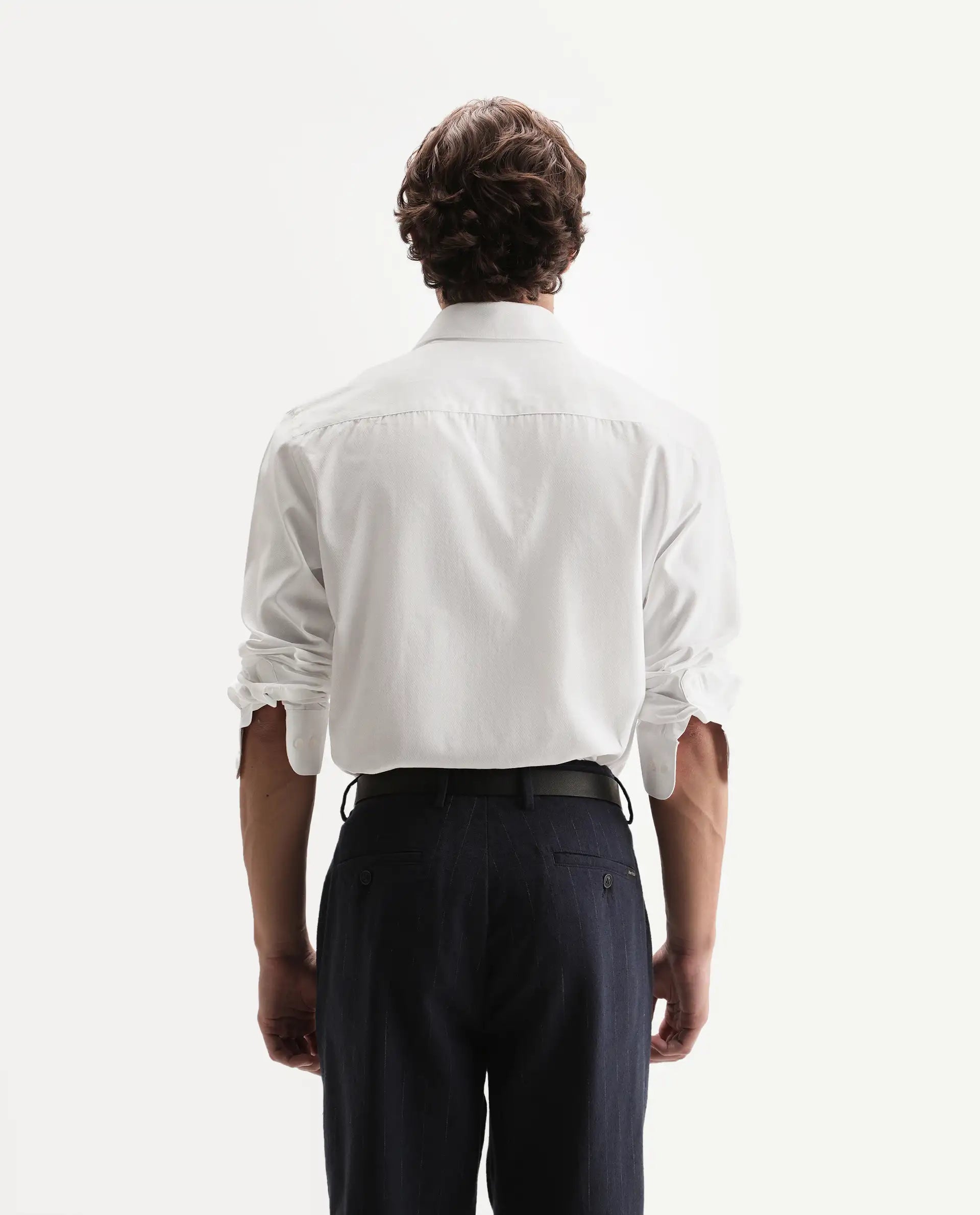 Rare Rabbit Men's Orvex Primary White Polyester Blend Spread Collar Button Regular Plain Shirt