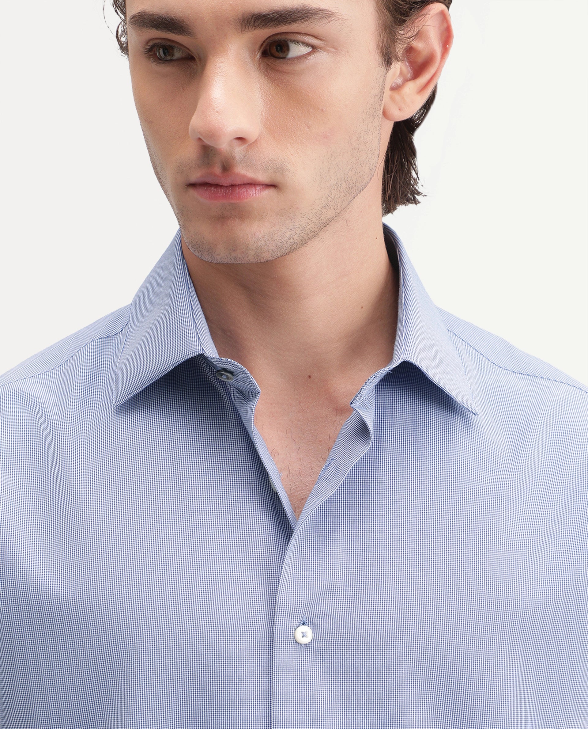 Rare Rabbit Men's Trvex Primary Navy Polyester Blend Spread Collar Button Regular Checked Shirt