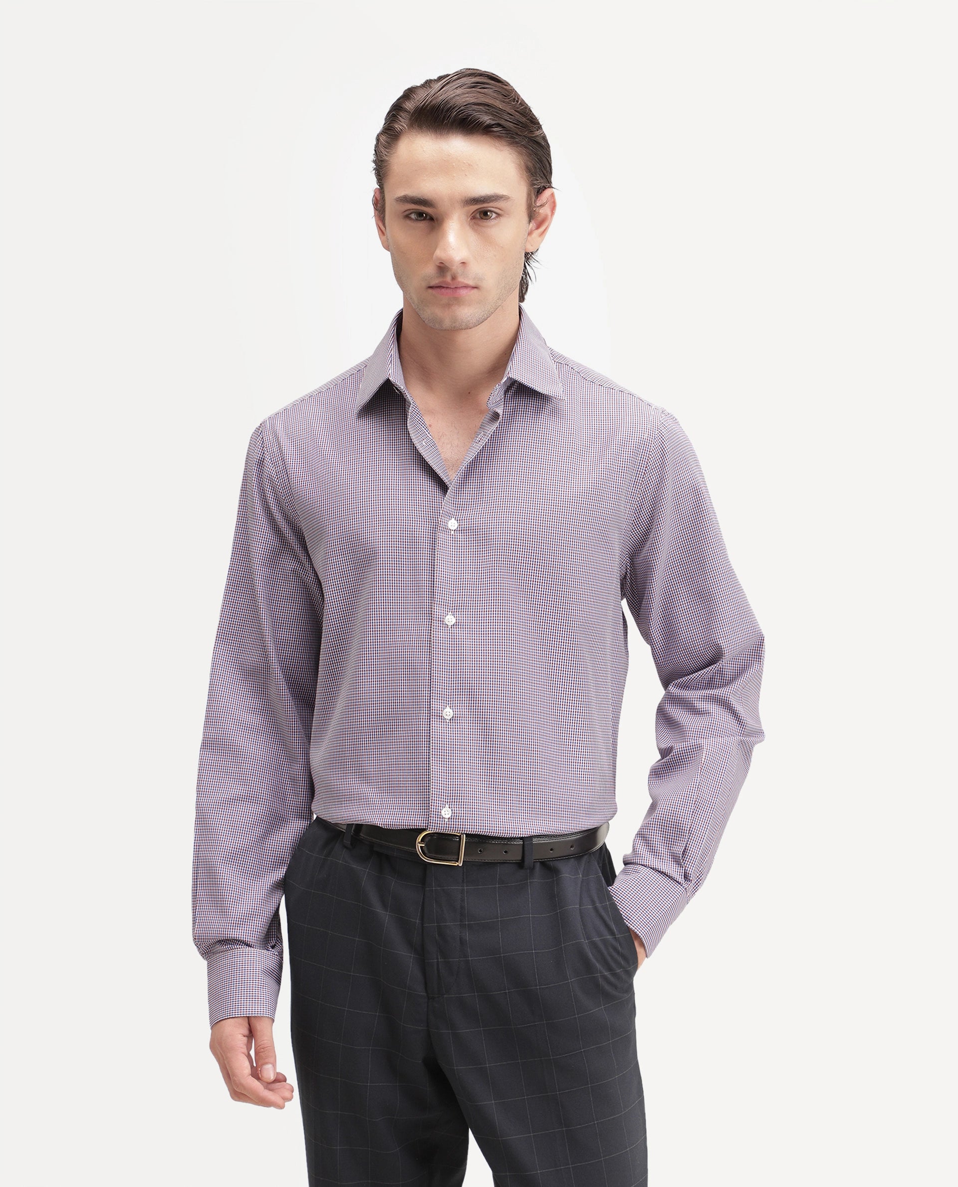 Rare Rabbit Men's Acvor Primary Red Polyester Blend Spread Collar Button Regular Checked Shirt