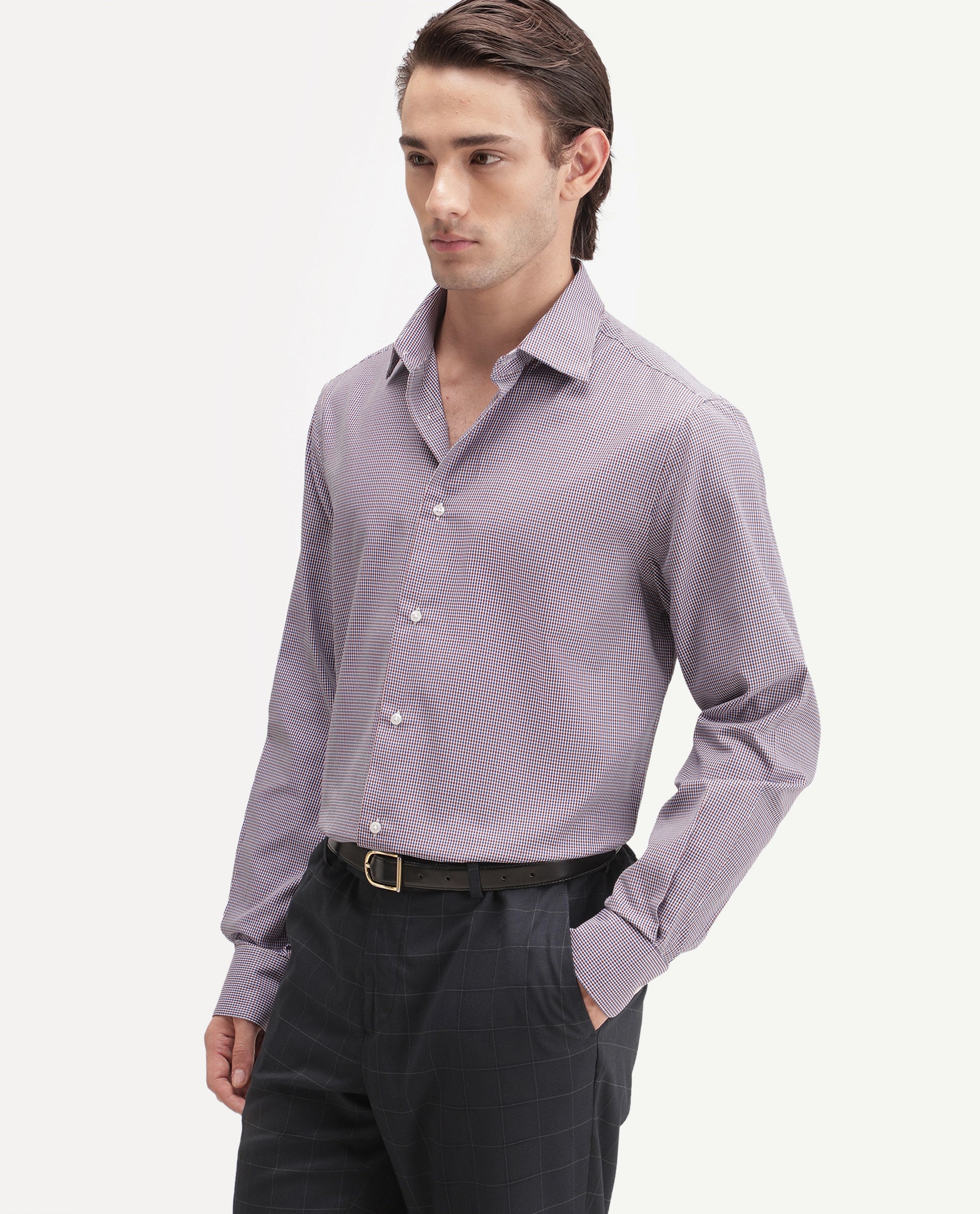 Rare Rabbit Men's Acvor Primary Red Polyester Blend Spread Collar Button Regular Checked Shirt