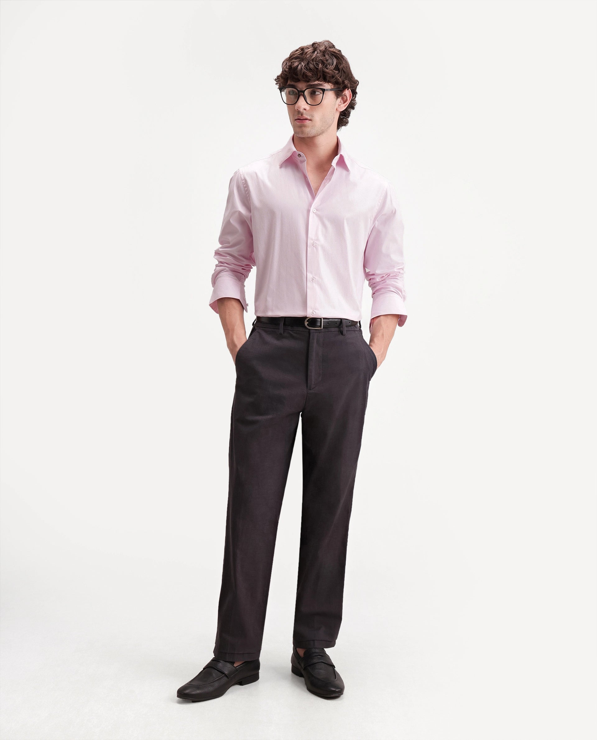Rare Rabbit Men's Edr Light Pink Polyester Blend Spread Collar Button Regular Plain Shirt