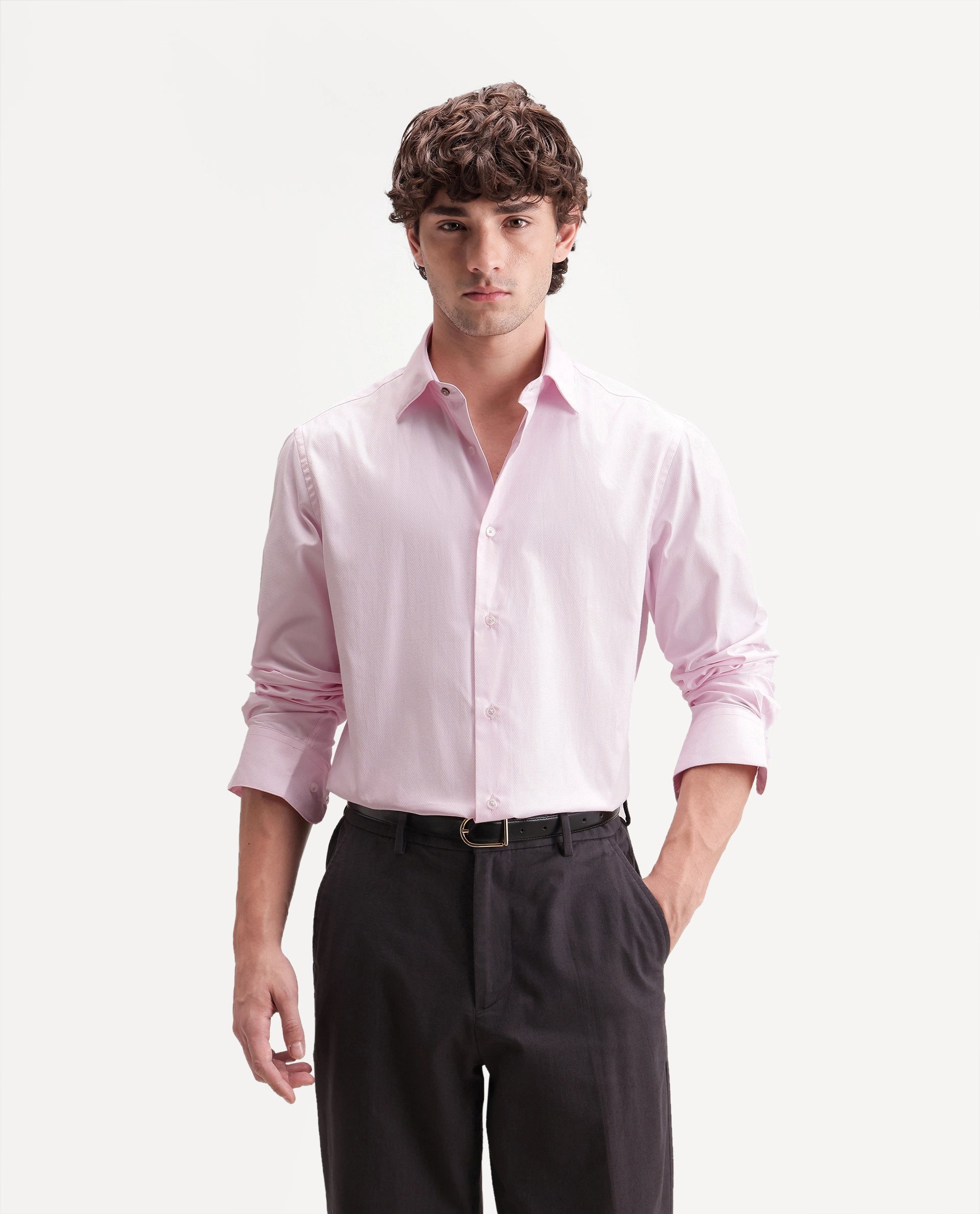 Rare Rabbit Men's Edr Light Pink Polyester Blend Spread Collar Button Regular Plain Shirt