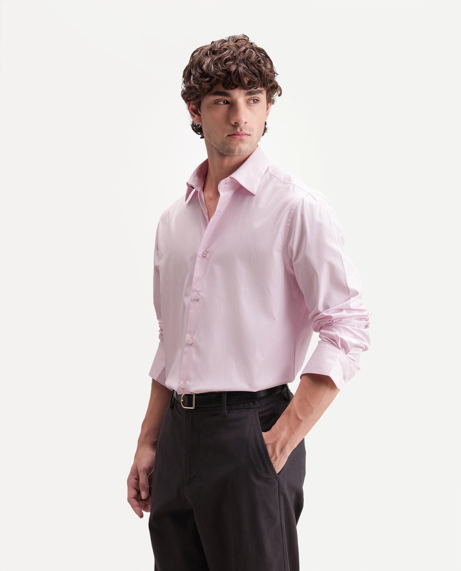 Rare Rabbit Men's Edr Light Pink Polyester Blend Spread Collar Button Regular Plain Shirt