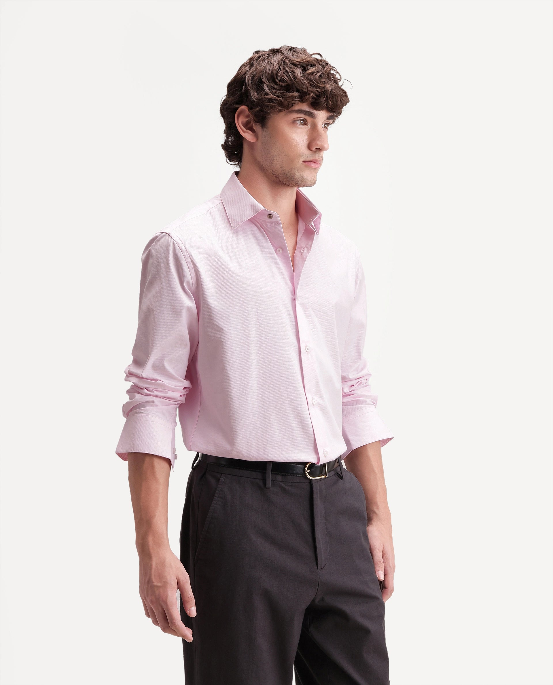 Rare Rabbit Men's Edr Light Pink Polyester Blend Spread Collar Button Regular Plain Shirt