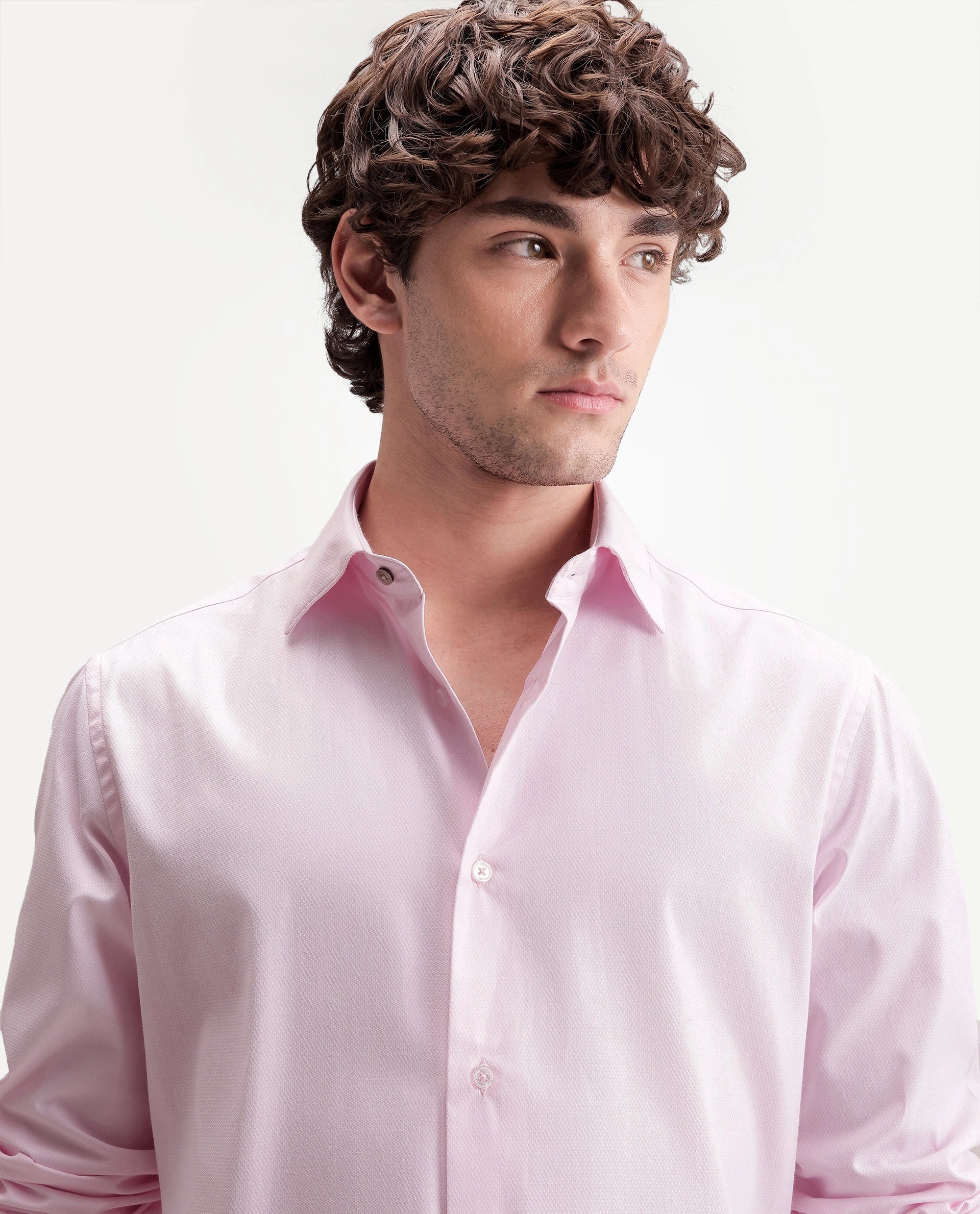 Rare Rabbit Men's Edr Light Pink Polyester Blend Spread Collar Button Regular Plain Shirt