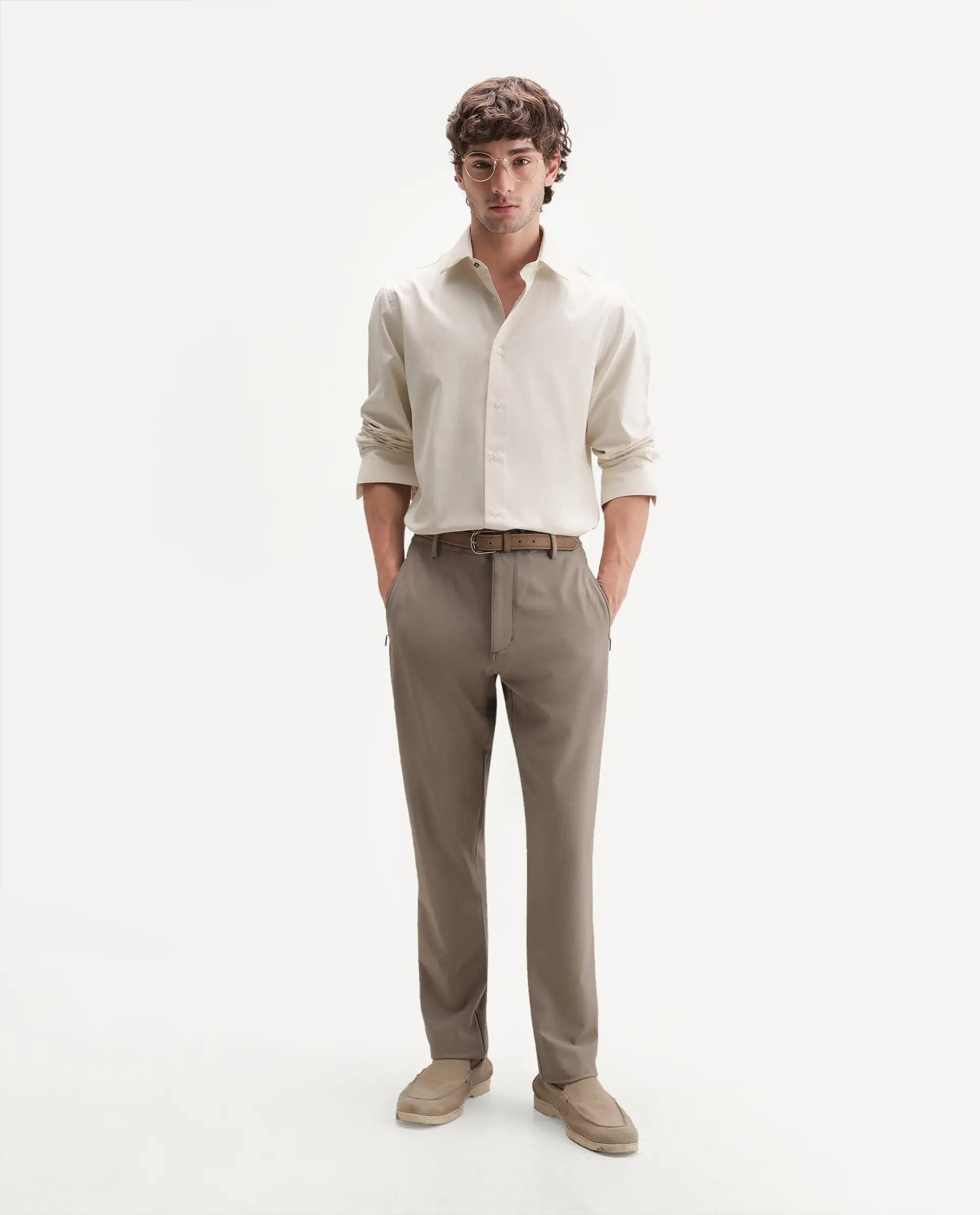 Rare Rabbit Men's Axyon Light Beige Polyester Blend Spread Collar Button Regular Checked Shirt