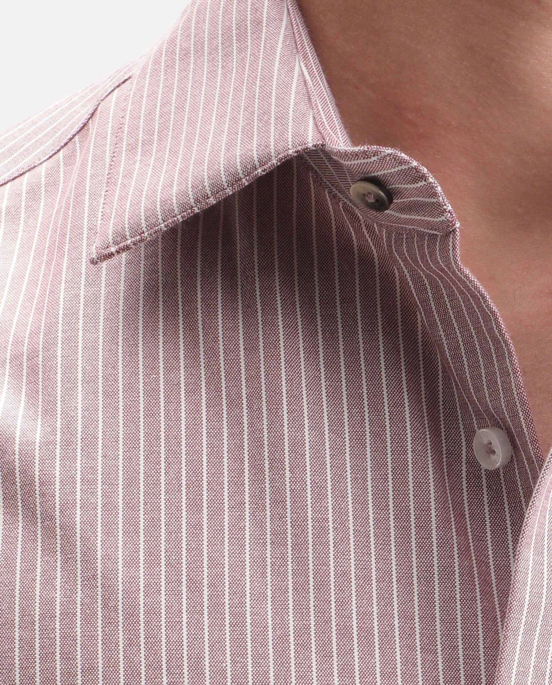 Rare Rabbit Men's Evaro Dusky Red Cotton Blend Spread Collar Button Regular Striped Shirt