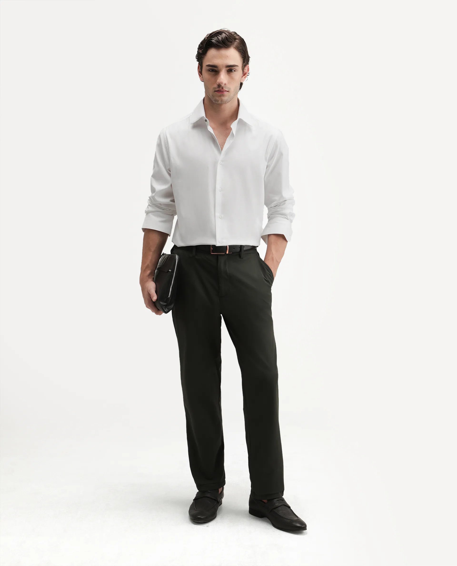 Rare Rabbit Men's Ervan Primary White Polyester Blend Spread Collar Button Regular Plain Shirt