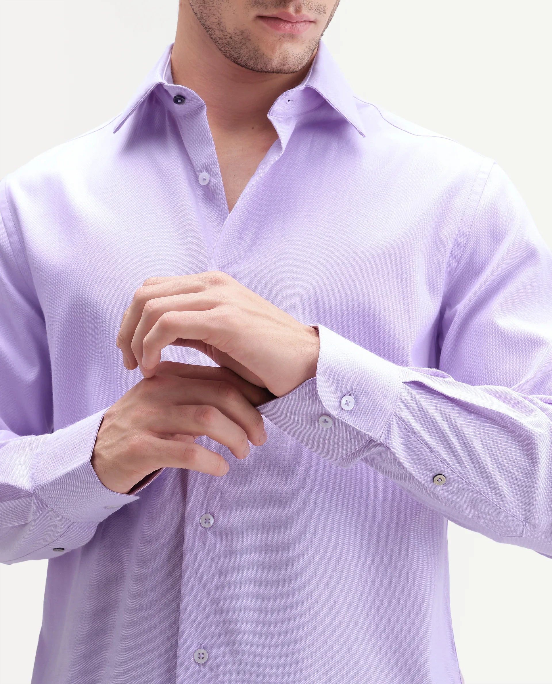 Rare Rabbit Men's Ervan Light Purple Polyester Blend Spread Collar Button Regular Plain Shirt