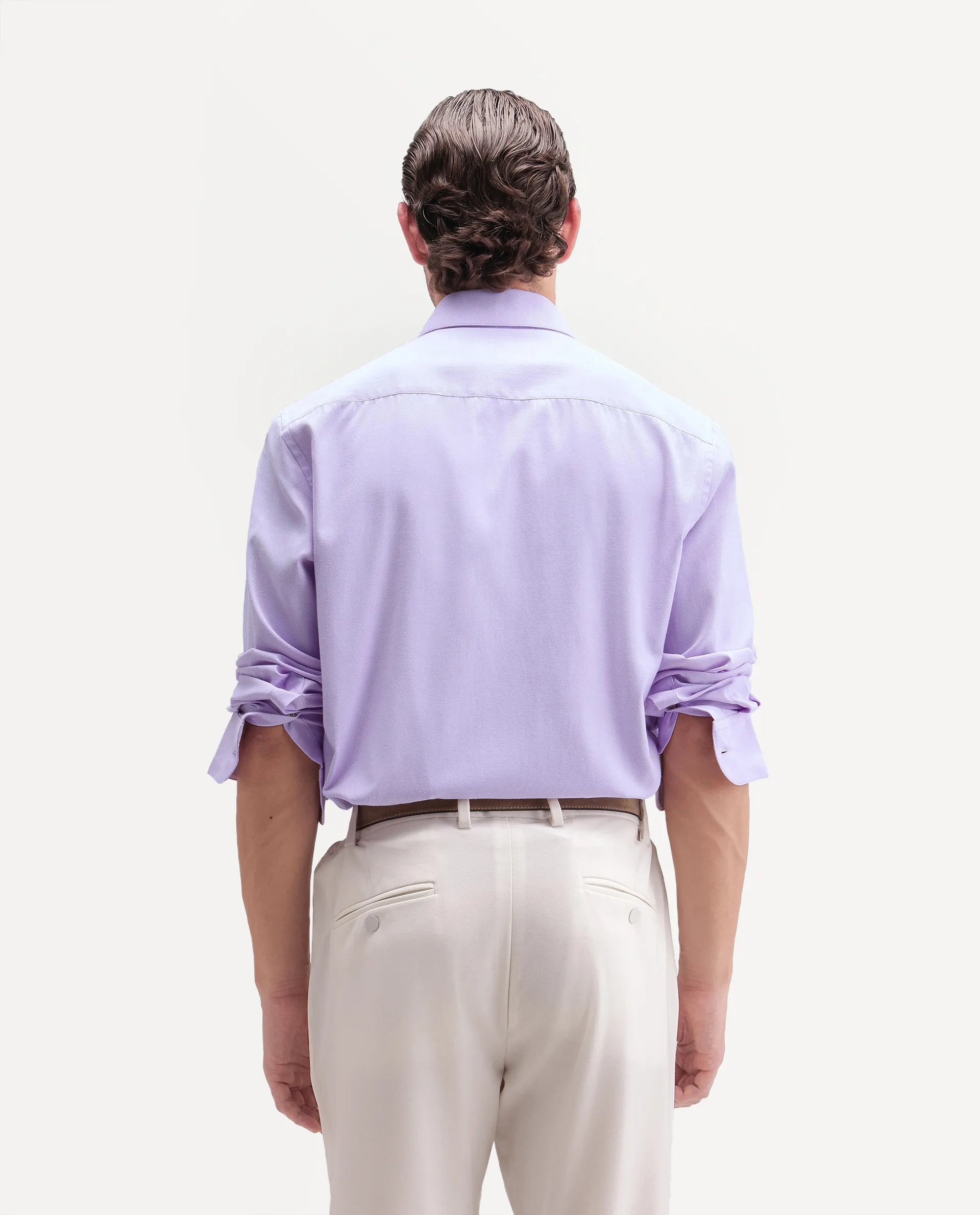 Rare Rabbit Men's Ervan Light Purple Polyester Blend Spread Collar Button Regular Plain Shirt