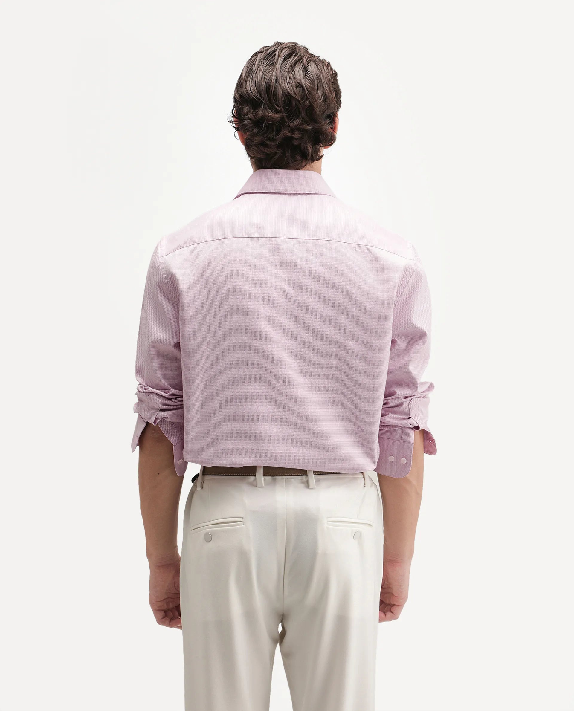 Rare Rabbit Men's Ovaro Primary Pink Polyester Blend Spread Collar Button Regular Checked Shirt