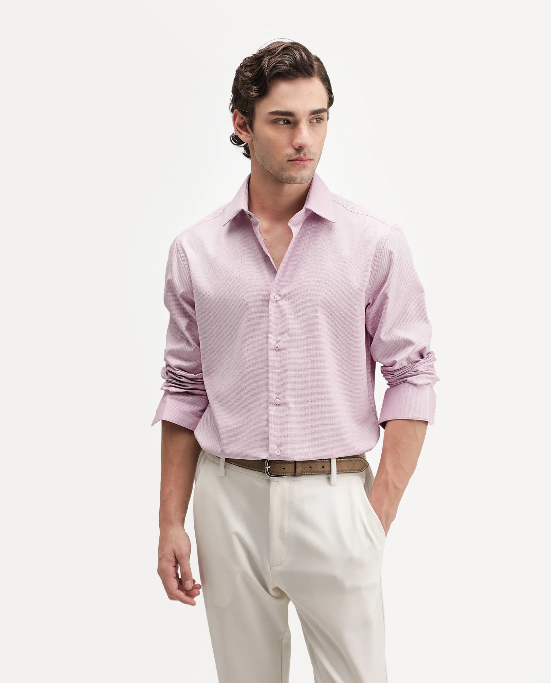 Rare Rabbit Men's Ovaro Primary Pink Polyester Blend Spread Collar Button Regular Checked Shirt
