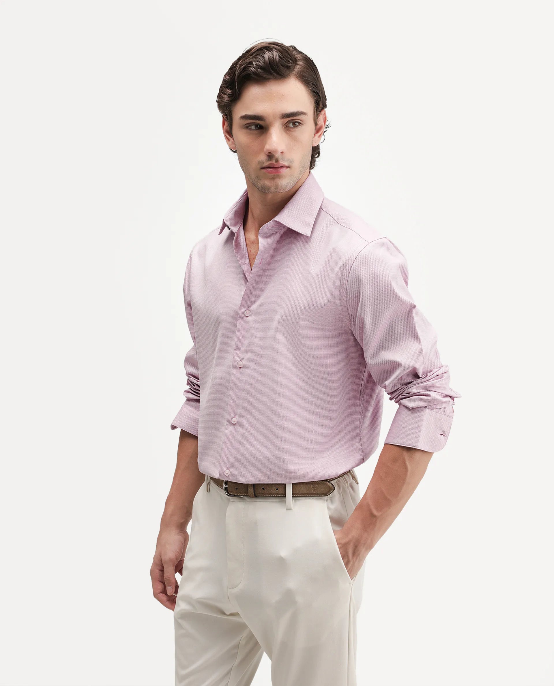 Rare Rabbit Men's Ovaro Primary Pink Polyester Blend Spread Collar Button Regular Checked Shirt