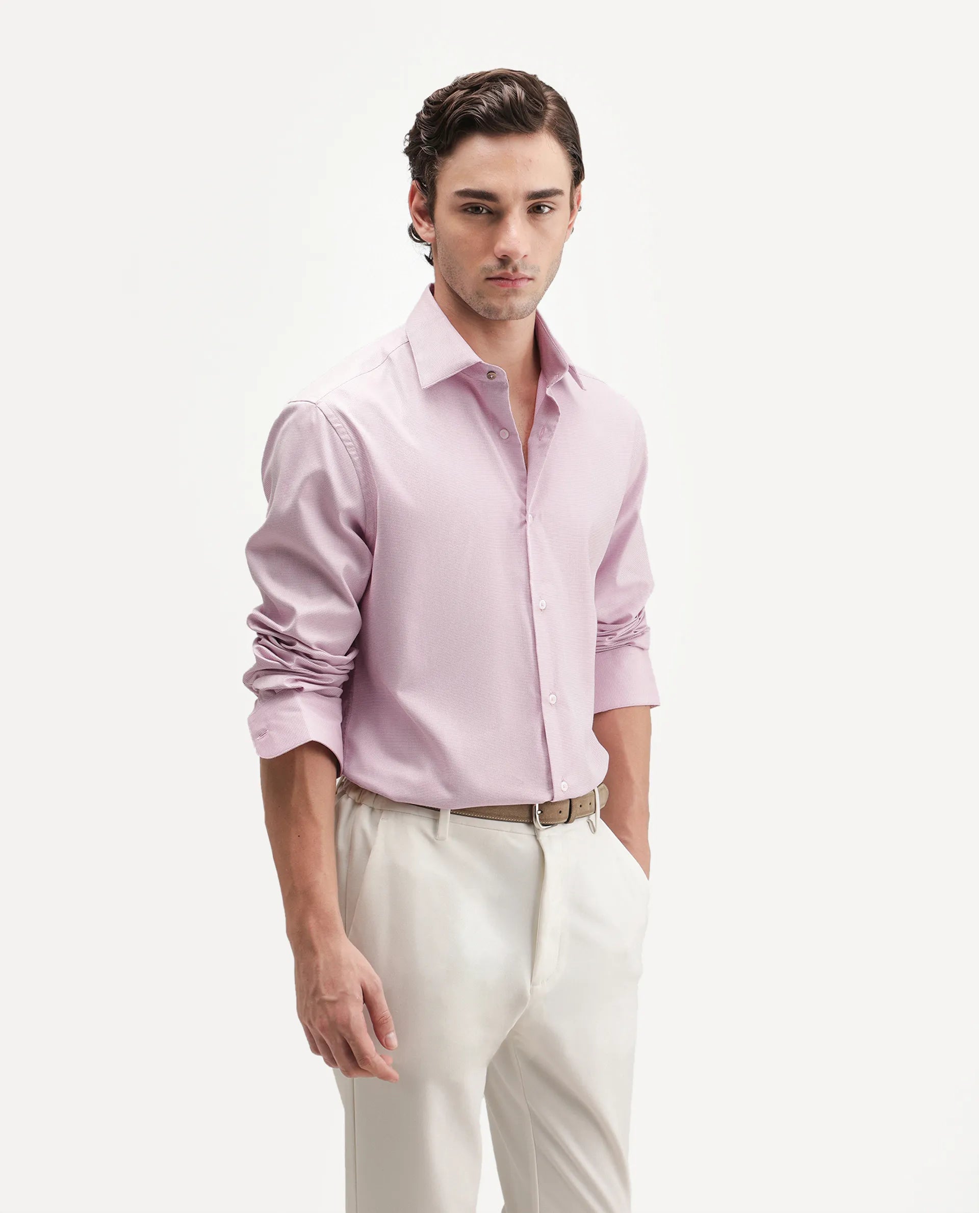 Rare Rabbit Men's Ovaro Primary Pink Polyester Blend Spread Collar Button Regular Checked Shirt