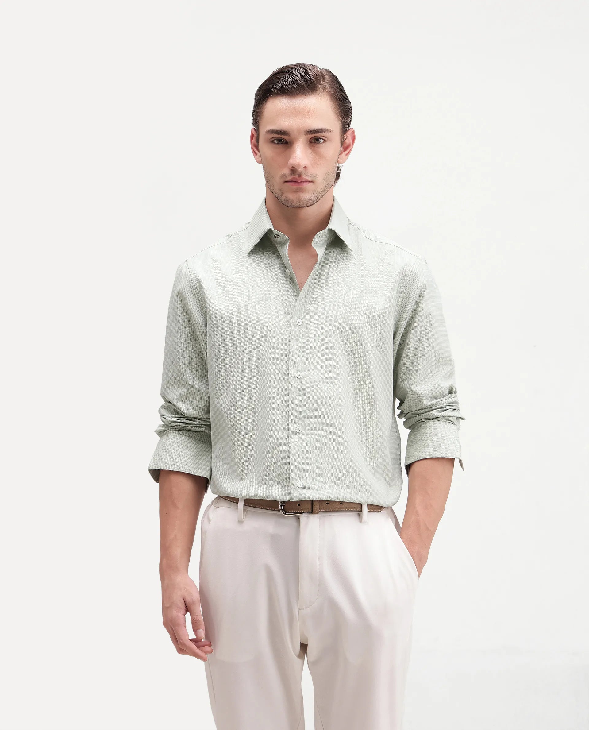 Rare Rabbit Men's Ovaro Primary Green Polyester Blend Spread Collar Button Regular Checked Shirt