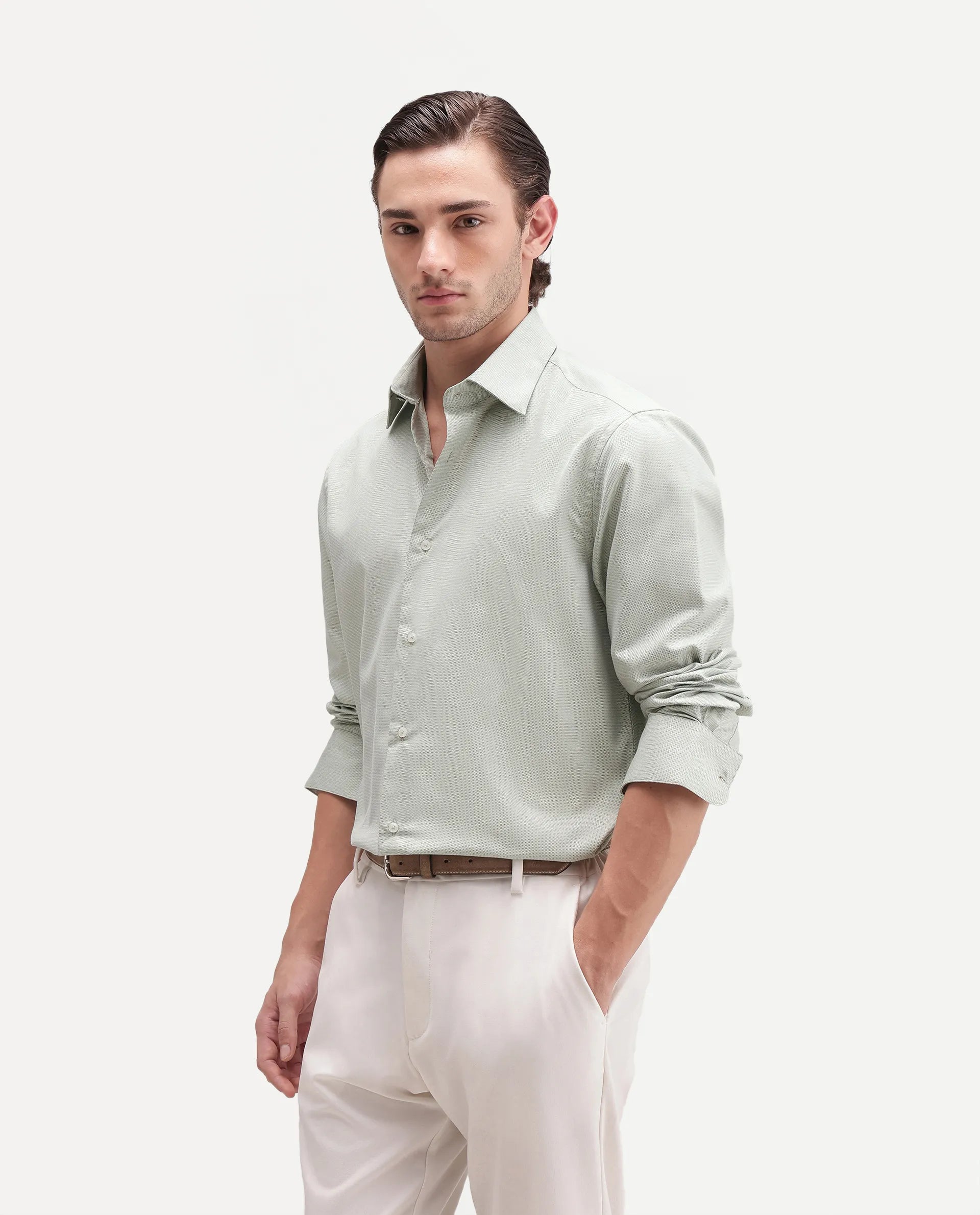 Rare Rabbit Men's Ovaro Primary Green Polyester Blend Spread Collar Button Regular Checked Shirt