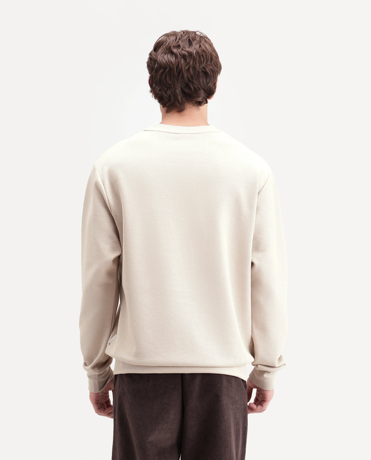 Rare Rabbit Men's Badgez Beige Cotton Blend Crew Neck Regular Plain Sweatshirt