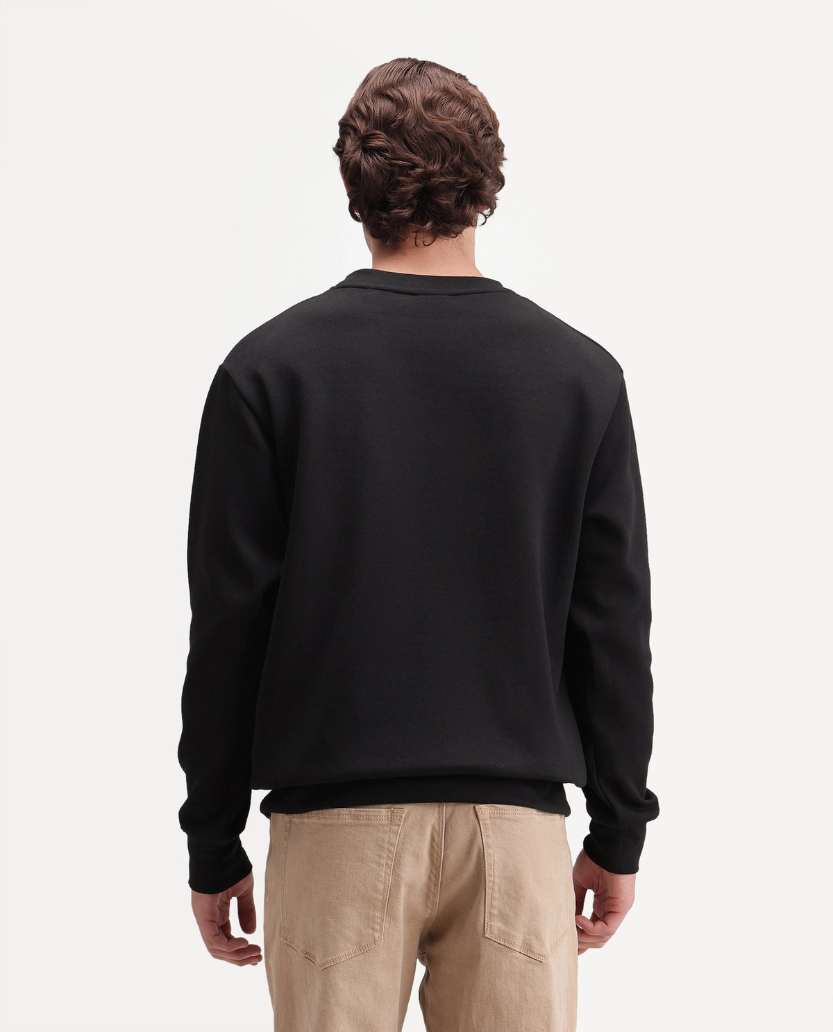 Rare Rabbit Men's Badgez Black Cotton Blend Crew Neck Regular Plain Sweatshirt